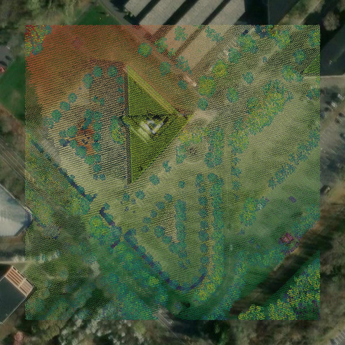 This image shows a LiDAR point cloud in Mercer County created using GIS data in Equator.