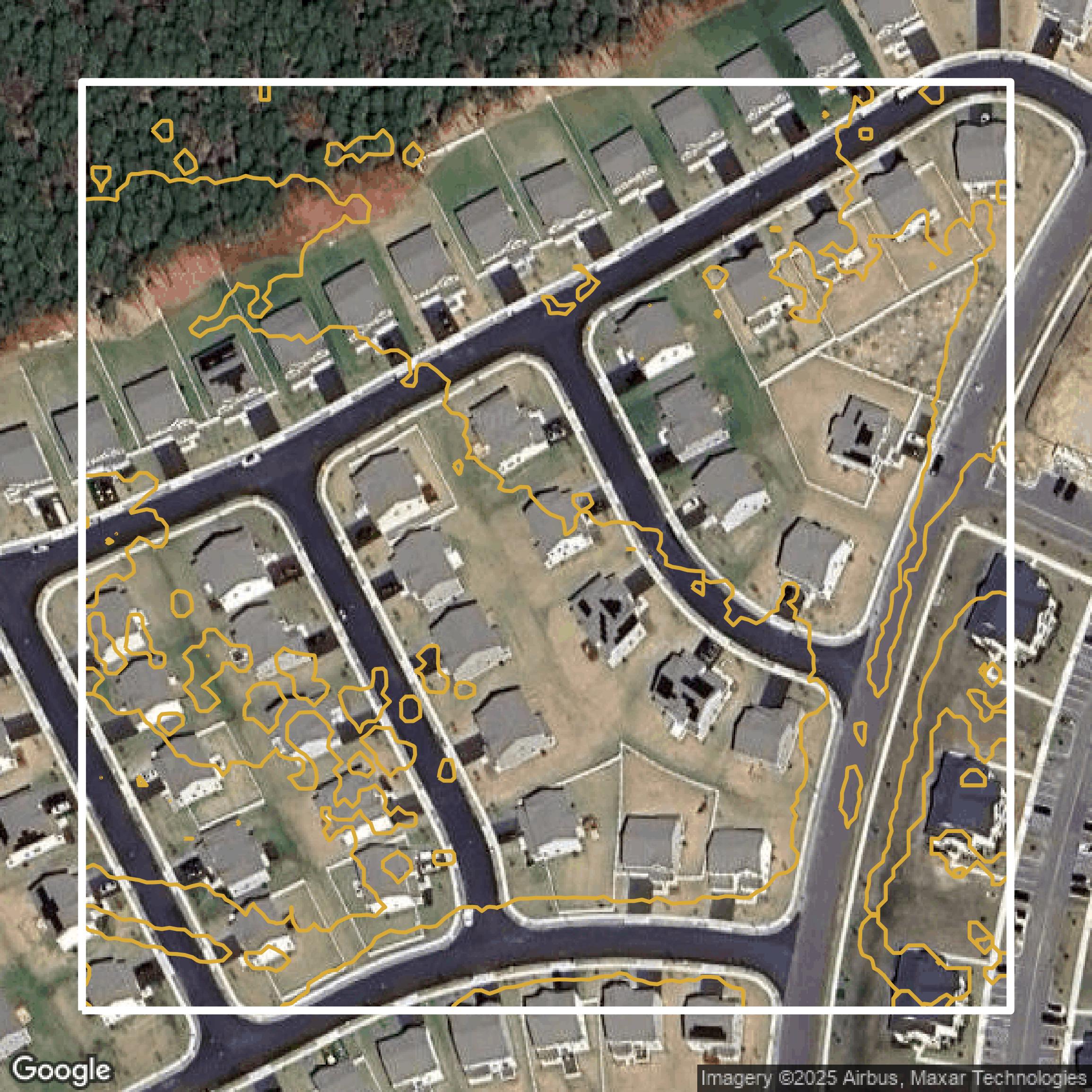 This image shows a contour map in Middlesex County created using GIS data in Equator.