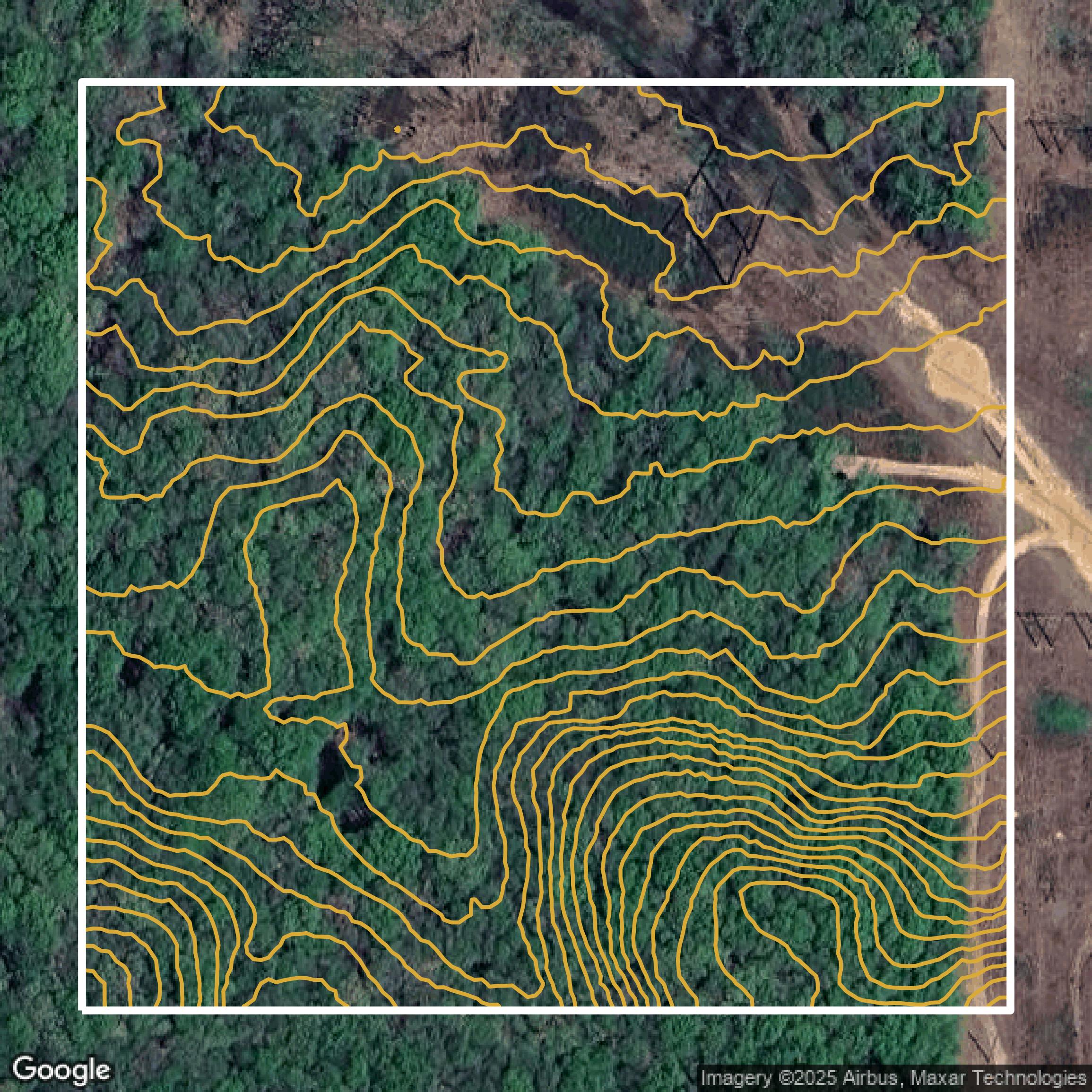This image shows a contour map in Middlesex County created using GIS data in Equator.