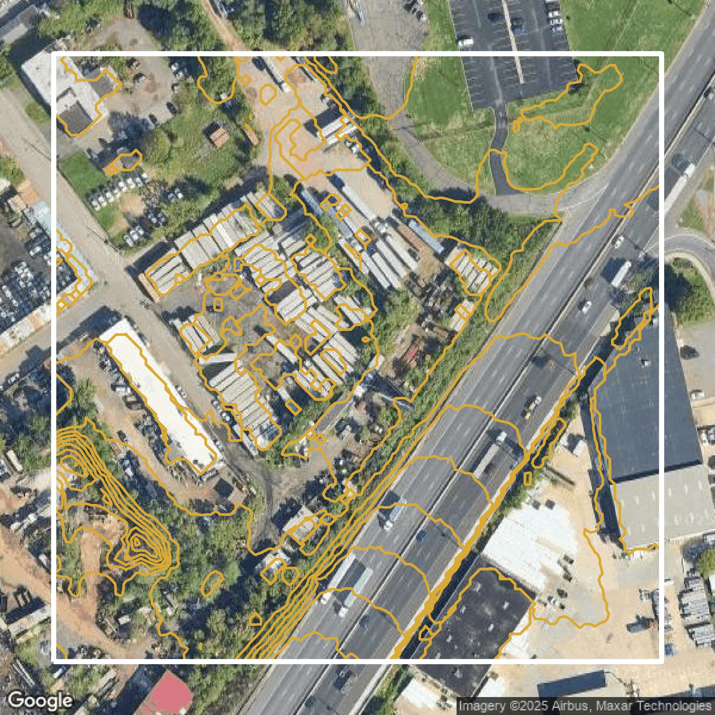 This image shows a contour map in Middlesex County created using GIS data in Equator.