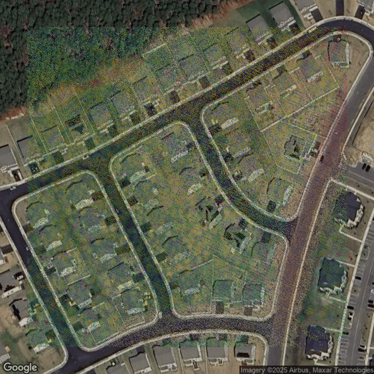 This image shows a LiDAR point cloud in Middlesex County created using GIS data in Equator.