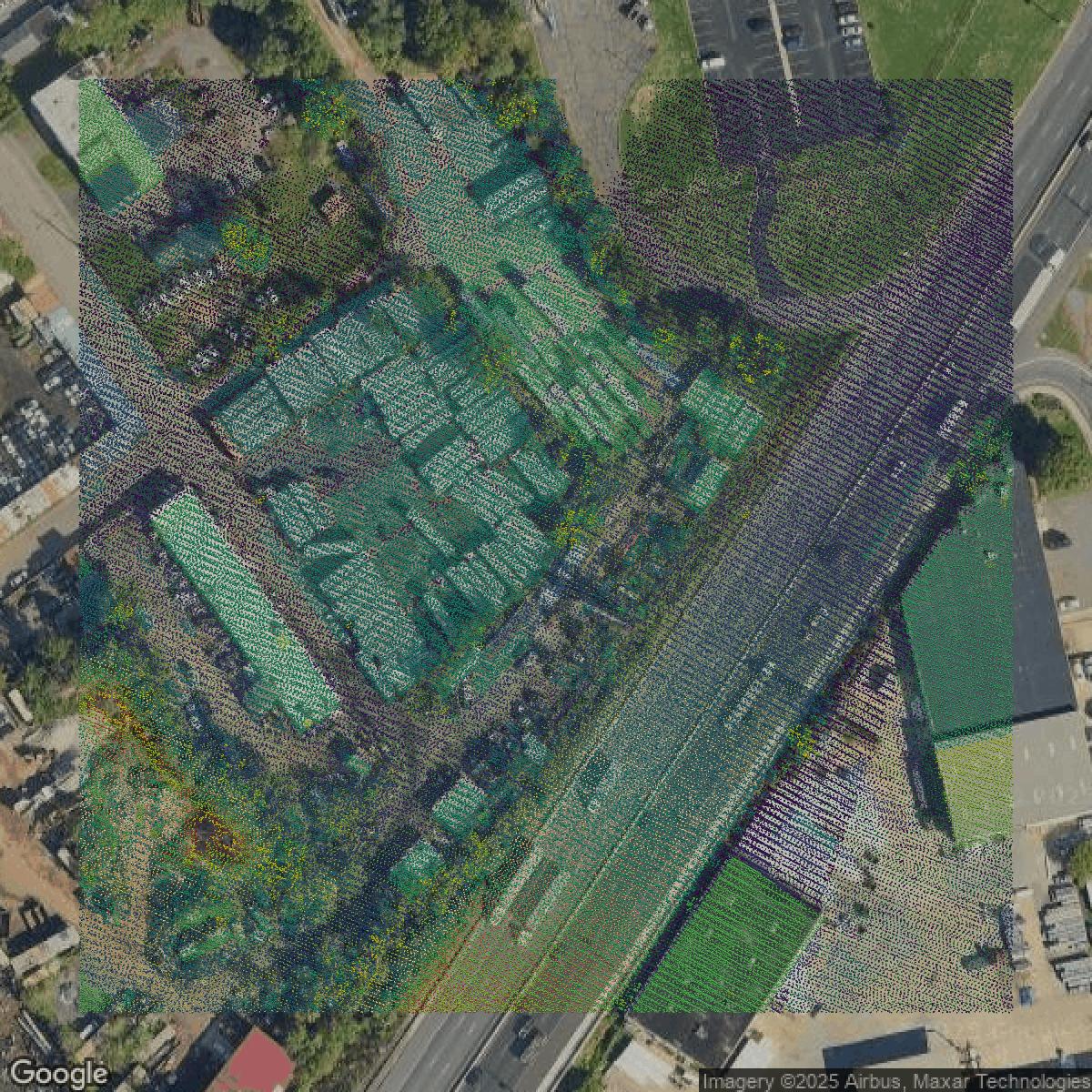 This image shows a LiDAR point cloud in Middlesex County created using GIS data in Equator.