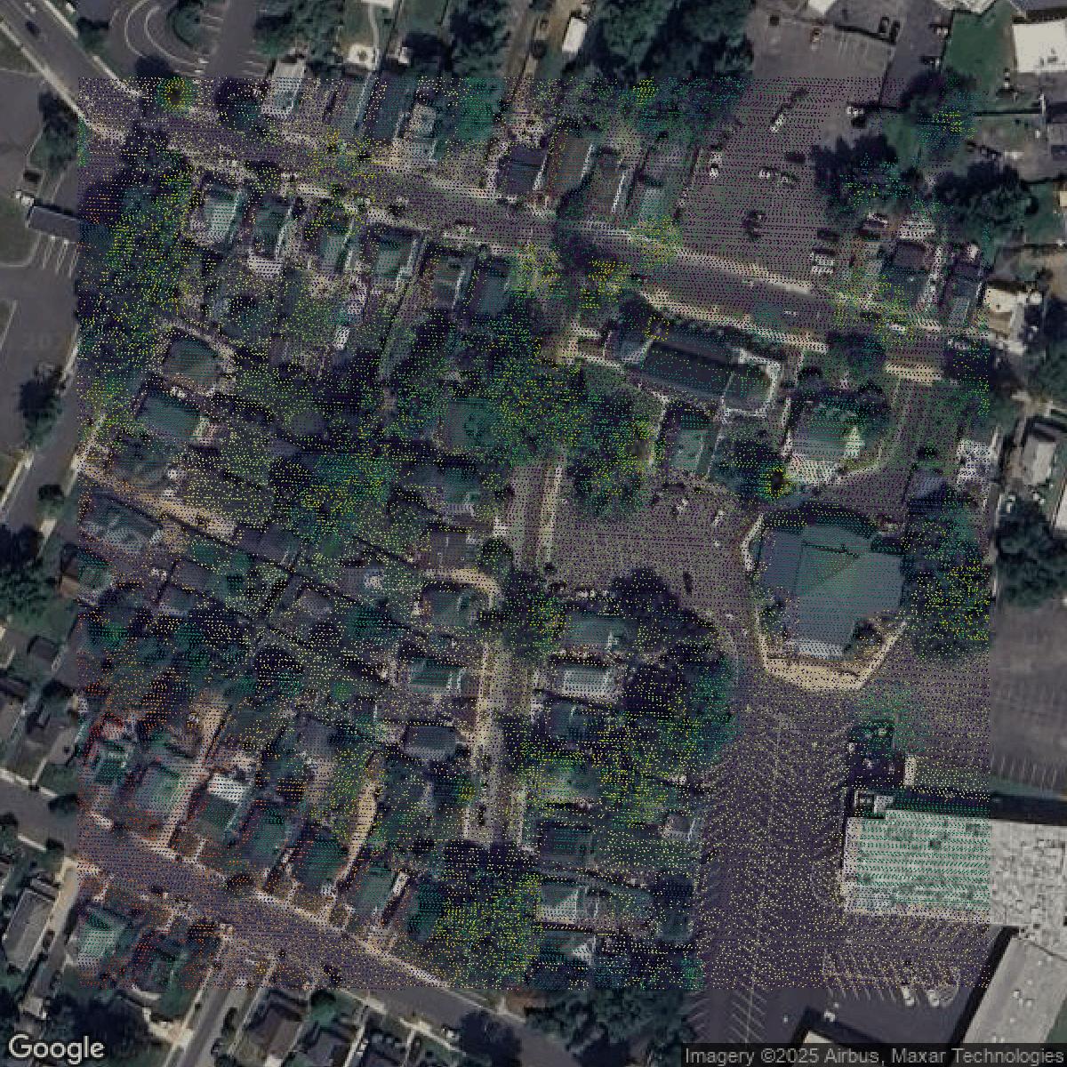 This image shows a LiDAR point cloud in Monmouth County created using GIS data in Equator.