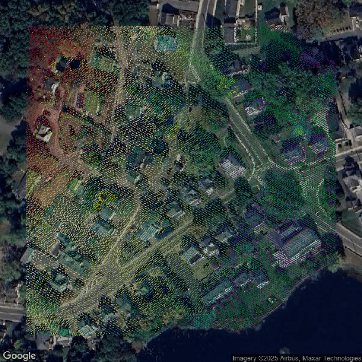 This image shows a LiDAR point cloud in Morris County created using GIS data in Equator.