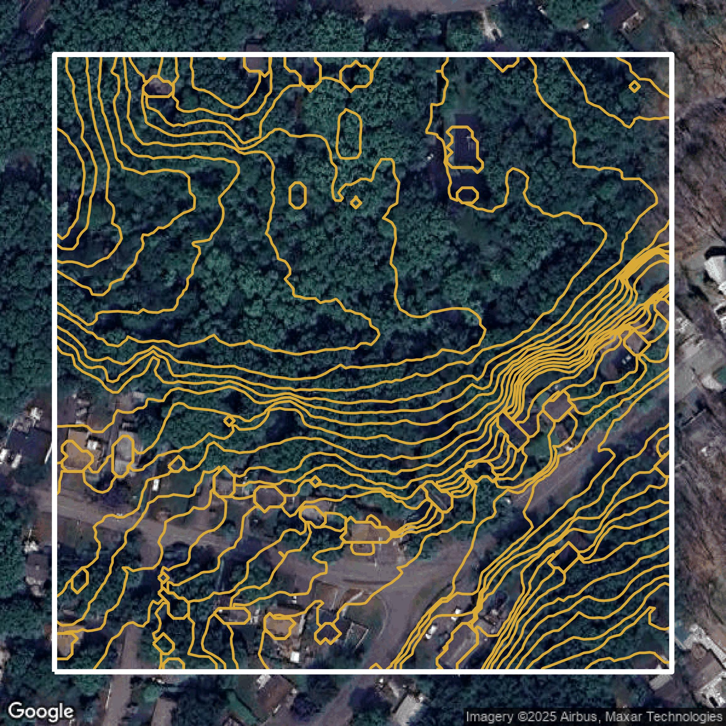 This image shows a contour map in Passaic County created using GIS data in Equator.