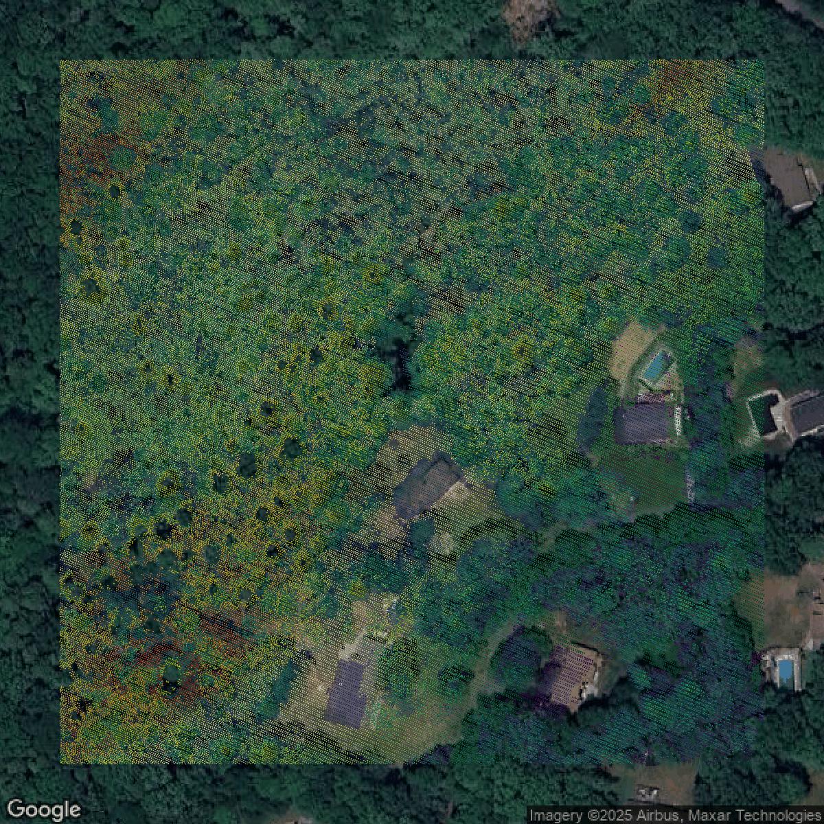 This image shows a LiDAR point cloud in Passaic County created using GIS data in Equator.
