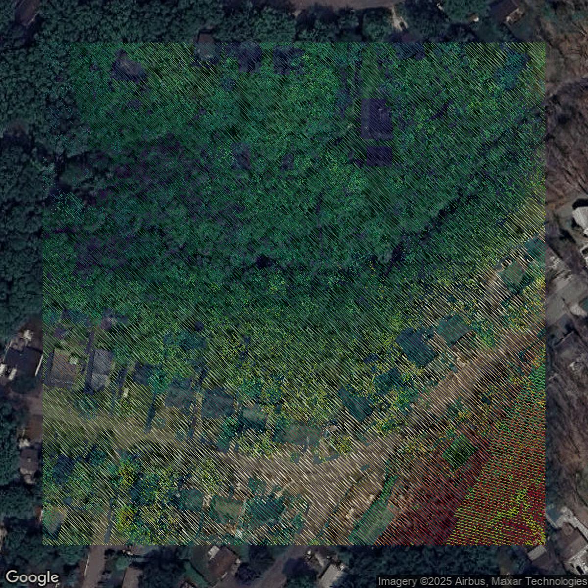 This image shows a LiDAR point cloud in Passaic County created using GIS data in Equator.