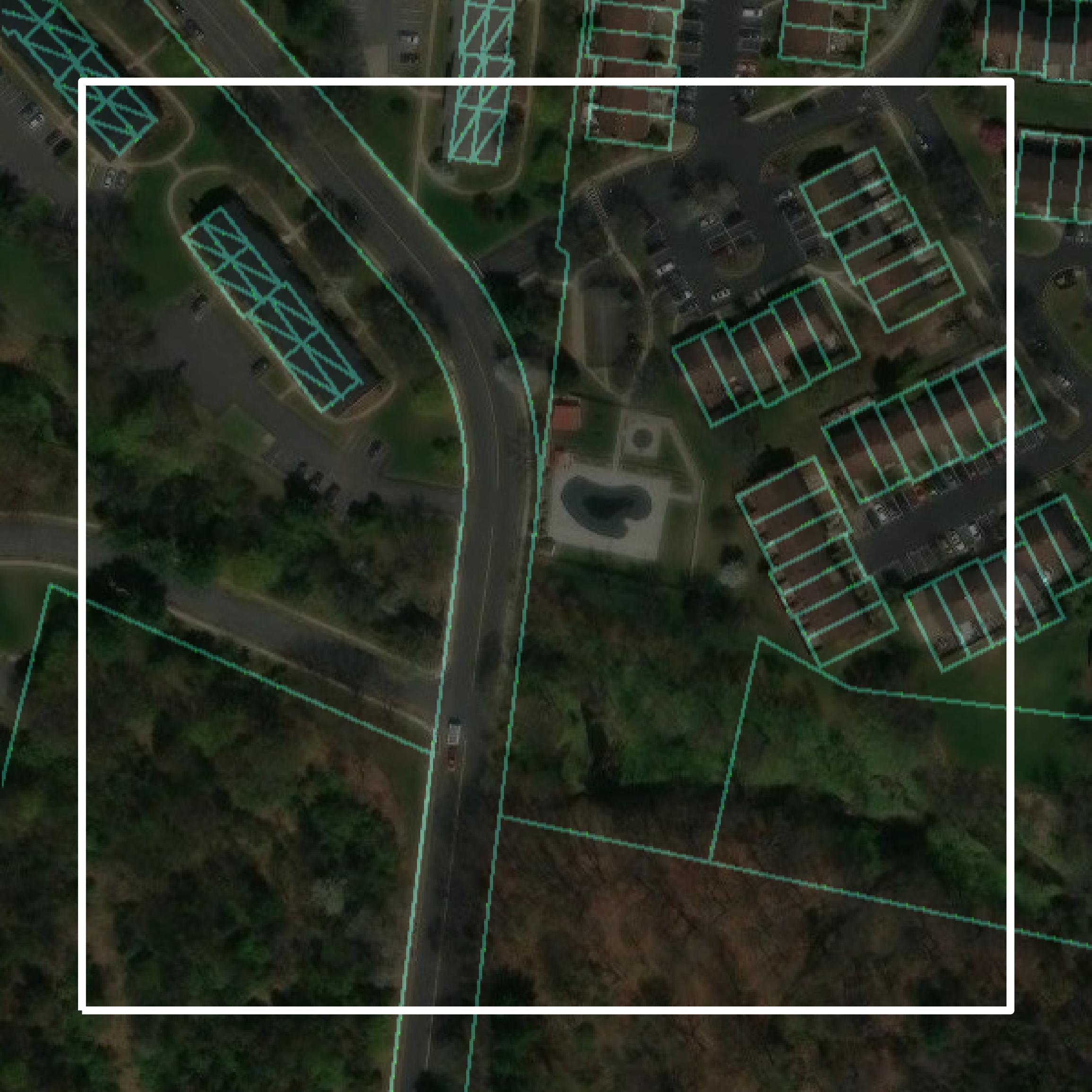 This image shows parcel and building data in Somerset County created using GIS data in Equator.