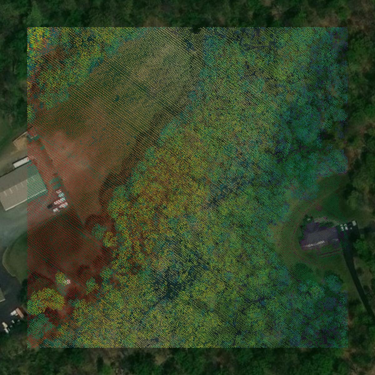 This image shows a LiDAR point cloud in Somerset County created using GIS data in Equator.
