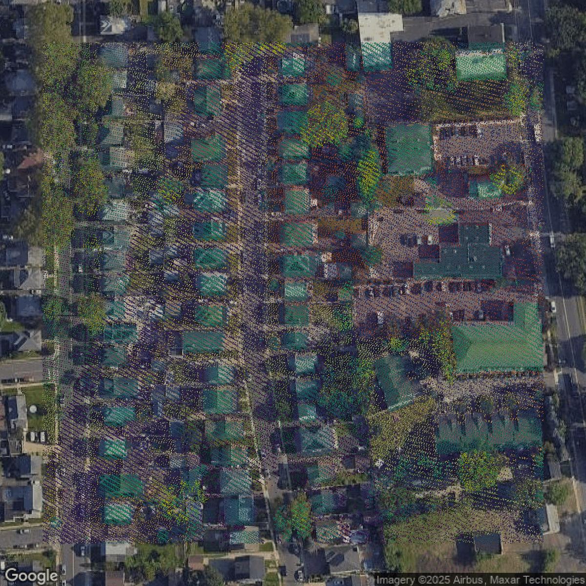 This image shows a LiDAR point cloud in Union County created using GIS data in Equator.