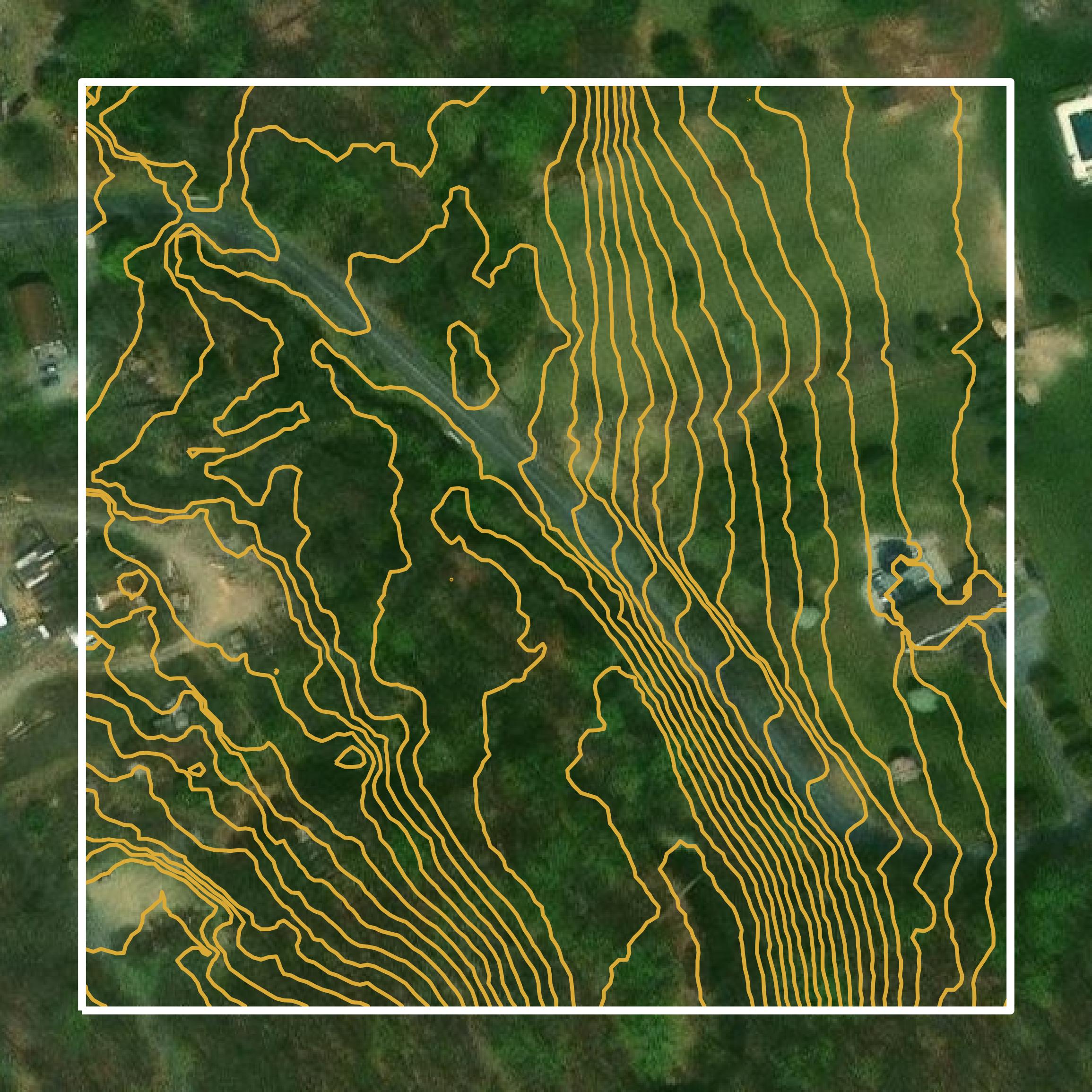 This image shows a contour map in Warren County created using GIS data in Equator.
