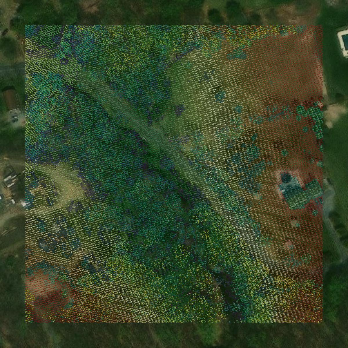 This image shows a LiDAR point cloud in Warren County created using GIS data in Equator.