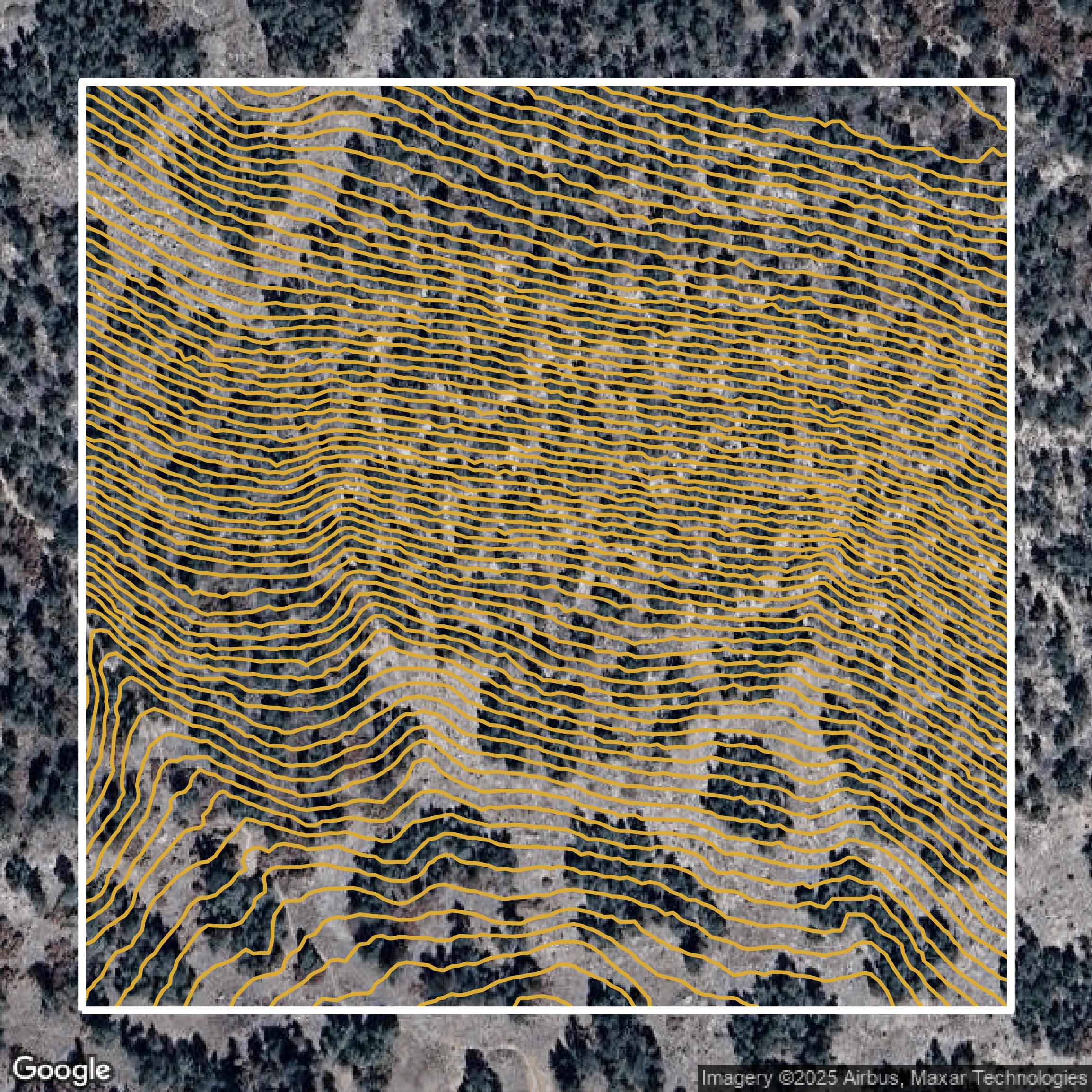 This image shows a contour map in Bernalillo County created using GIS data in Equator.