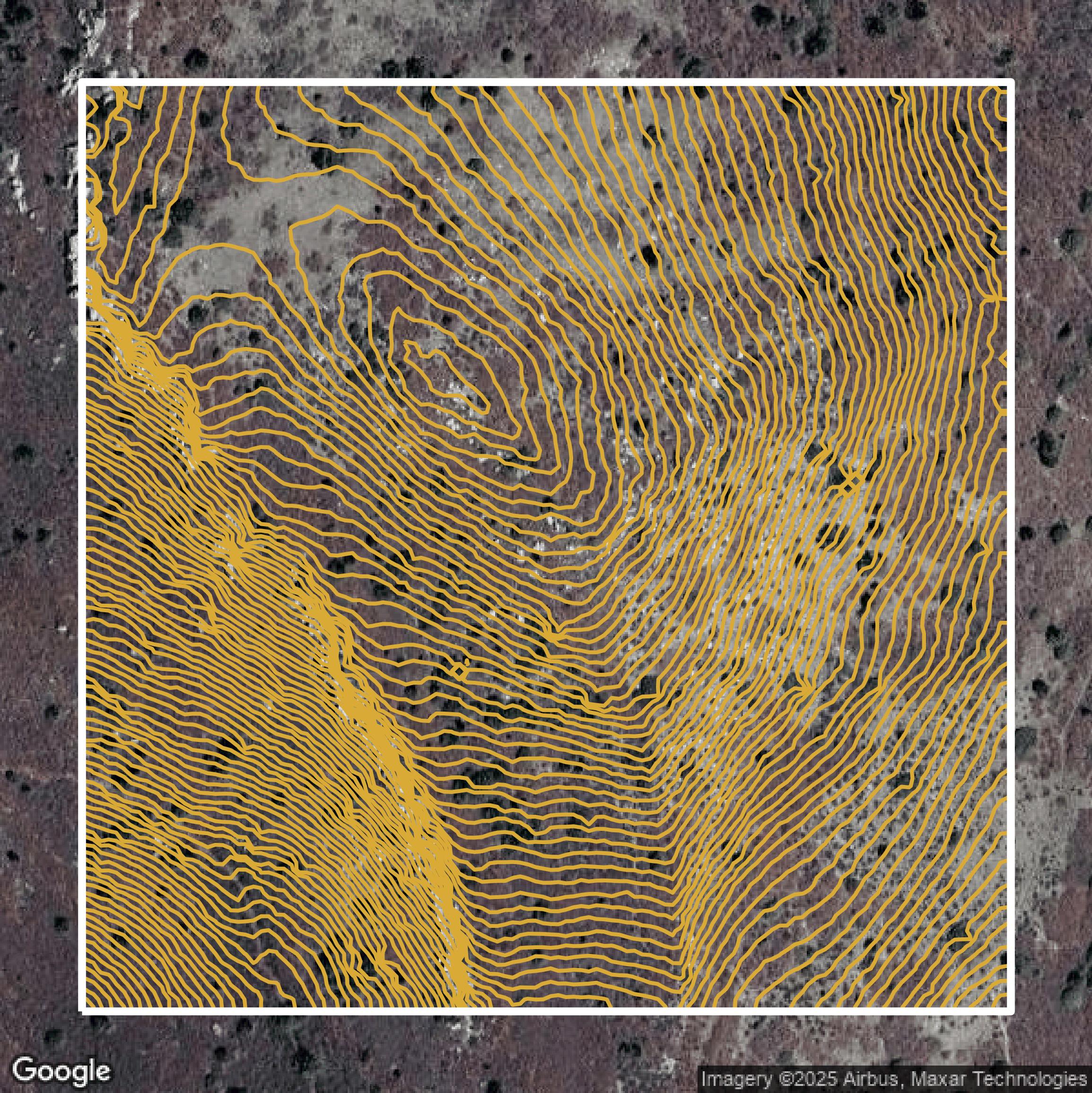 This image shows a contour map in Bernalillo County created using GIS data in Equator.