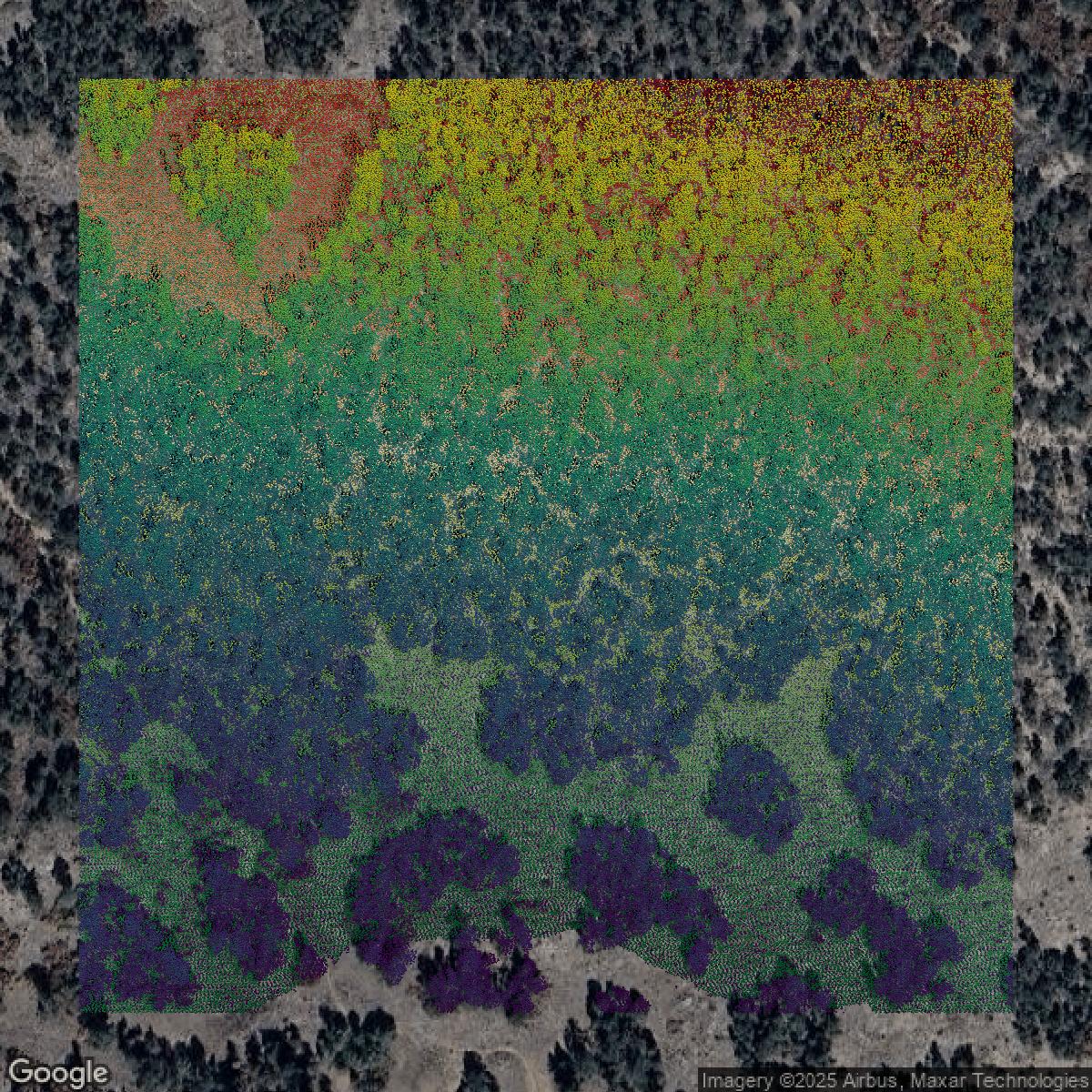 This image shows a LiDAR point cloud in Bernalillo County created using GIS data in Equator.