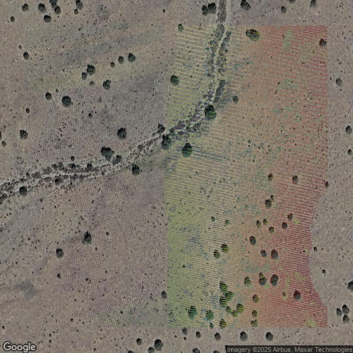 This image shows a LiDAR point cloud in Bernalillo County created using GIS data in Equator.