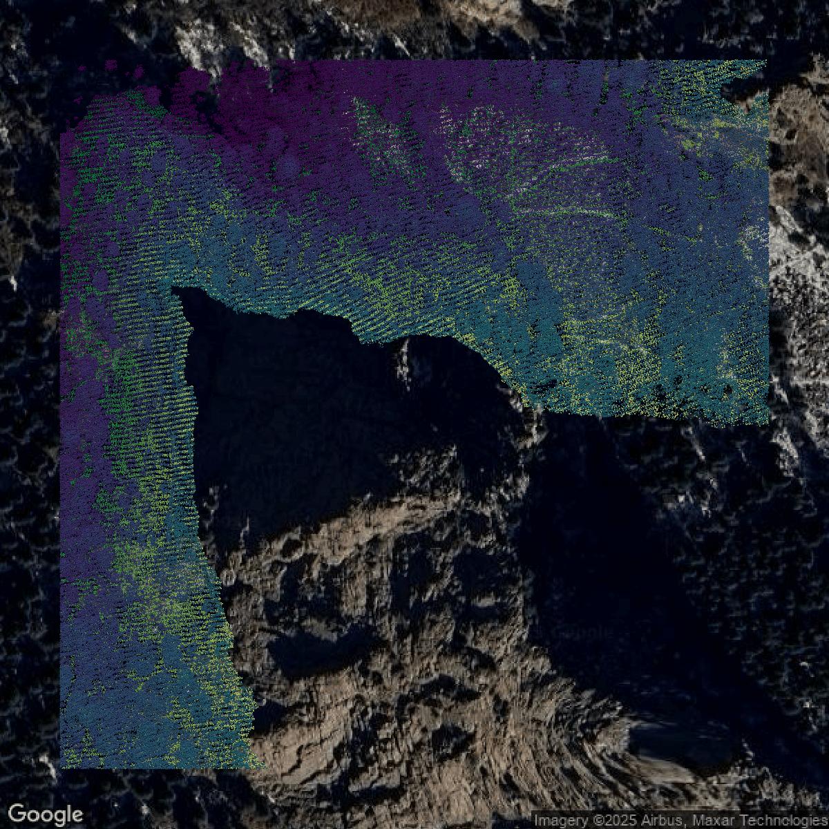 This image shows a LiDAR point cloud in Bernalillo County created using GIS data in Equator.