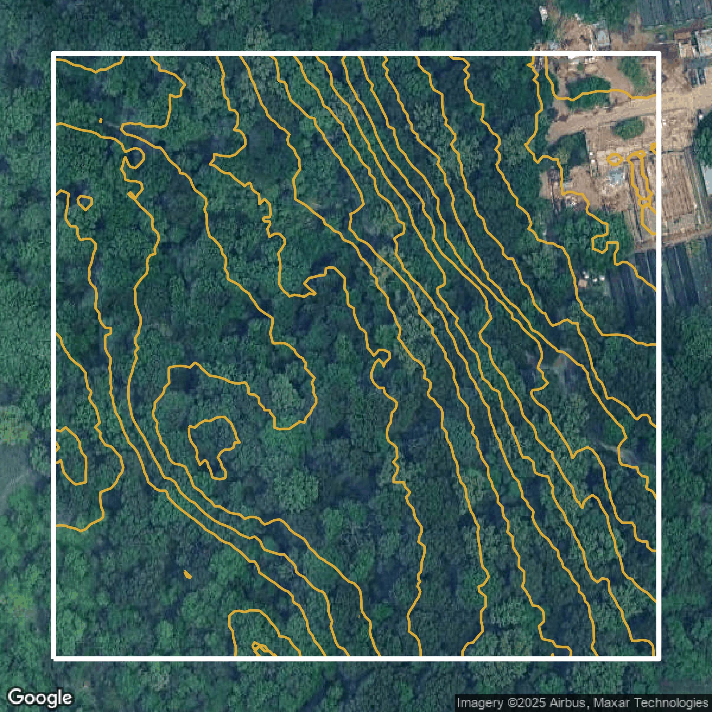 This image shows a contour map in Bronx County created using GIS data in Equator.