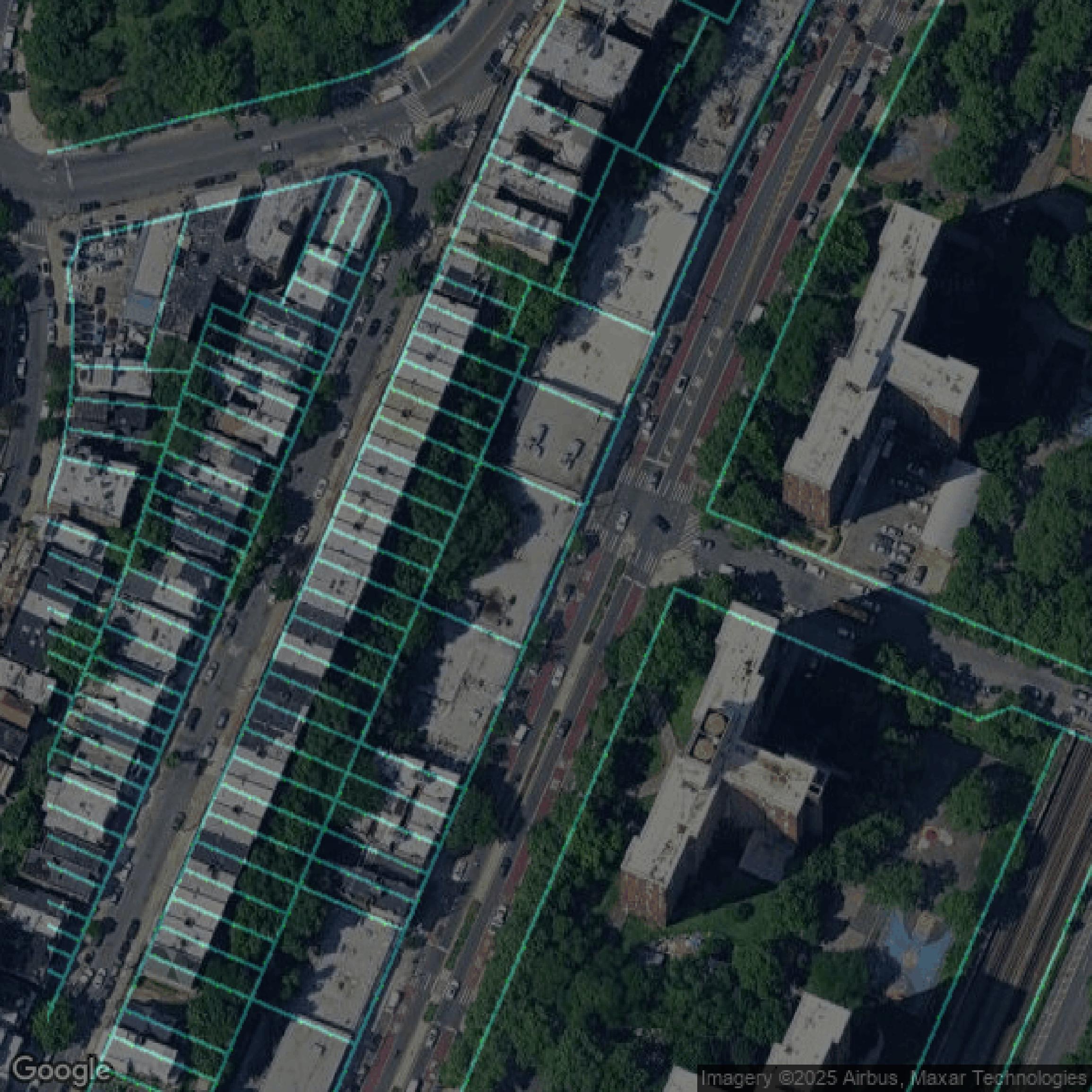 This image shows parcel data in Bronx County created using GIS data in Equator.