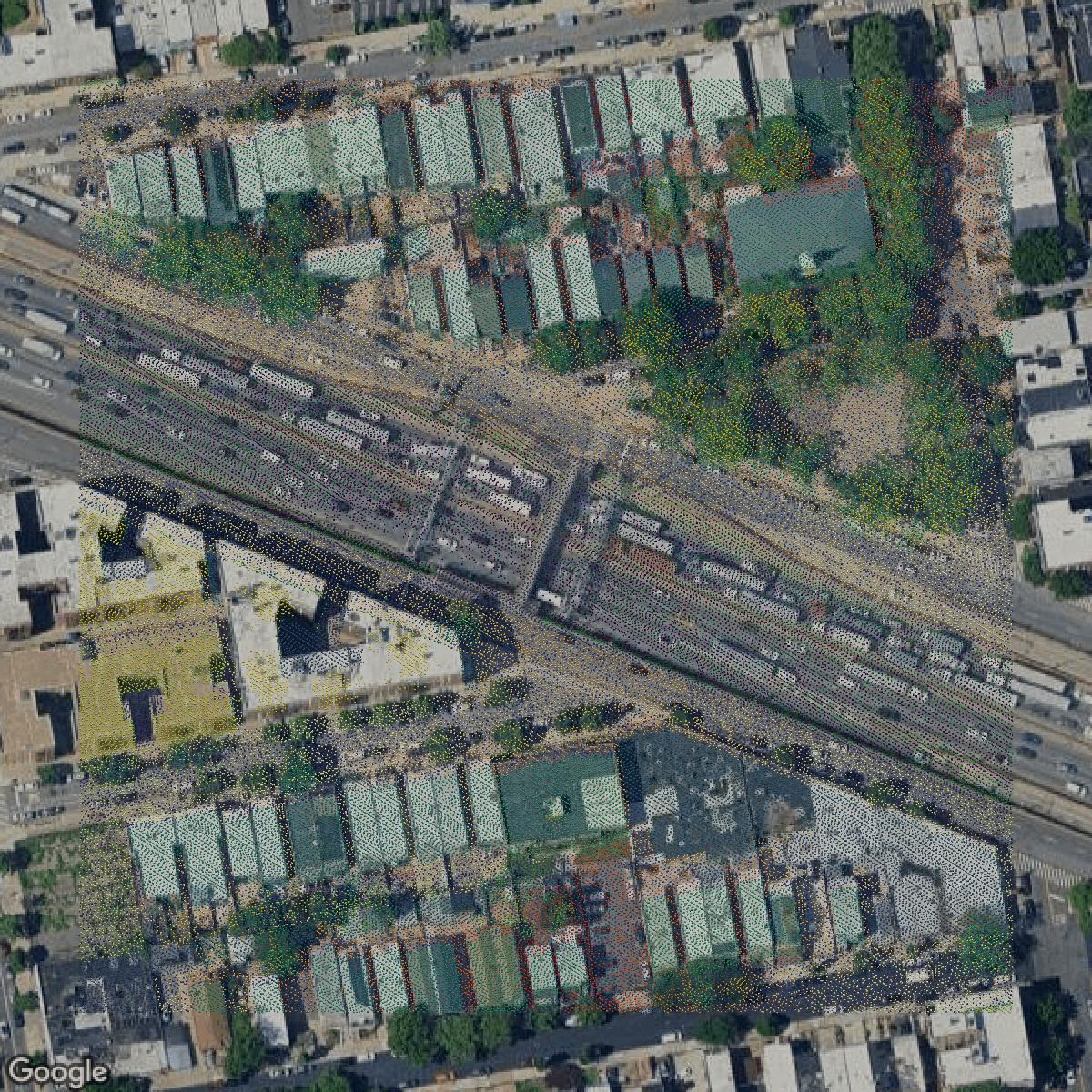 This image shows a LiDAR point cloud in Bronx County created using GIS data in Equator.