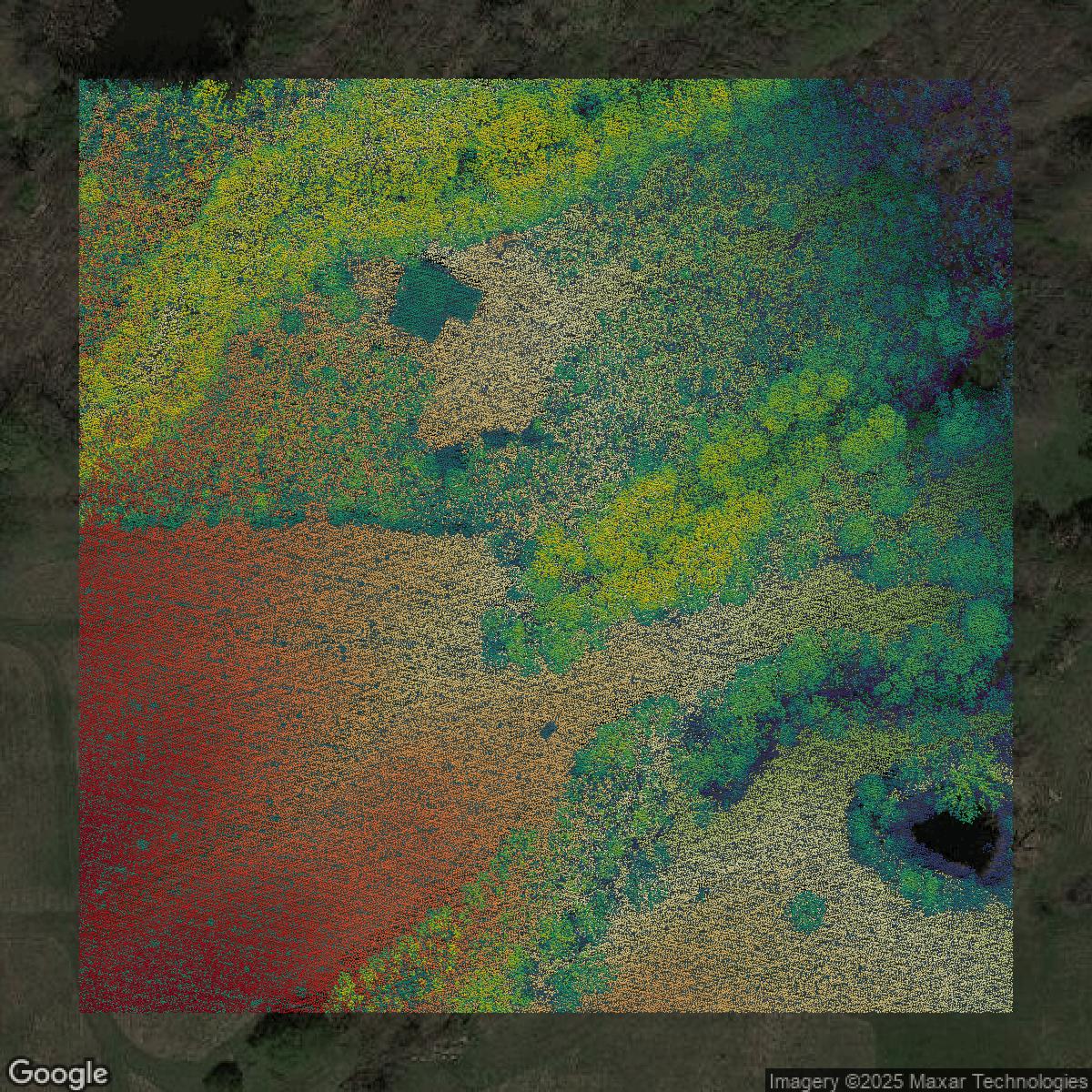 This image shows a LiDAR point cloud in Erie County created using GIS data in Equator.