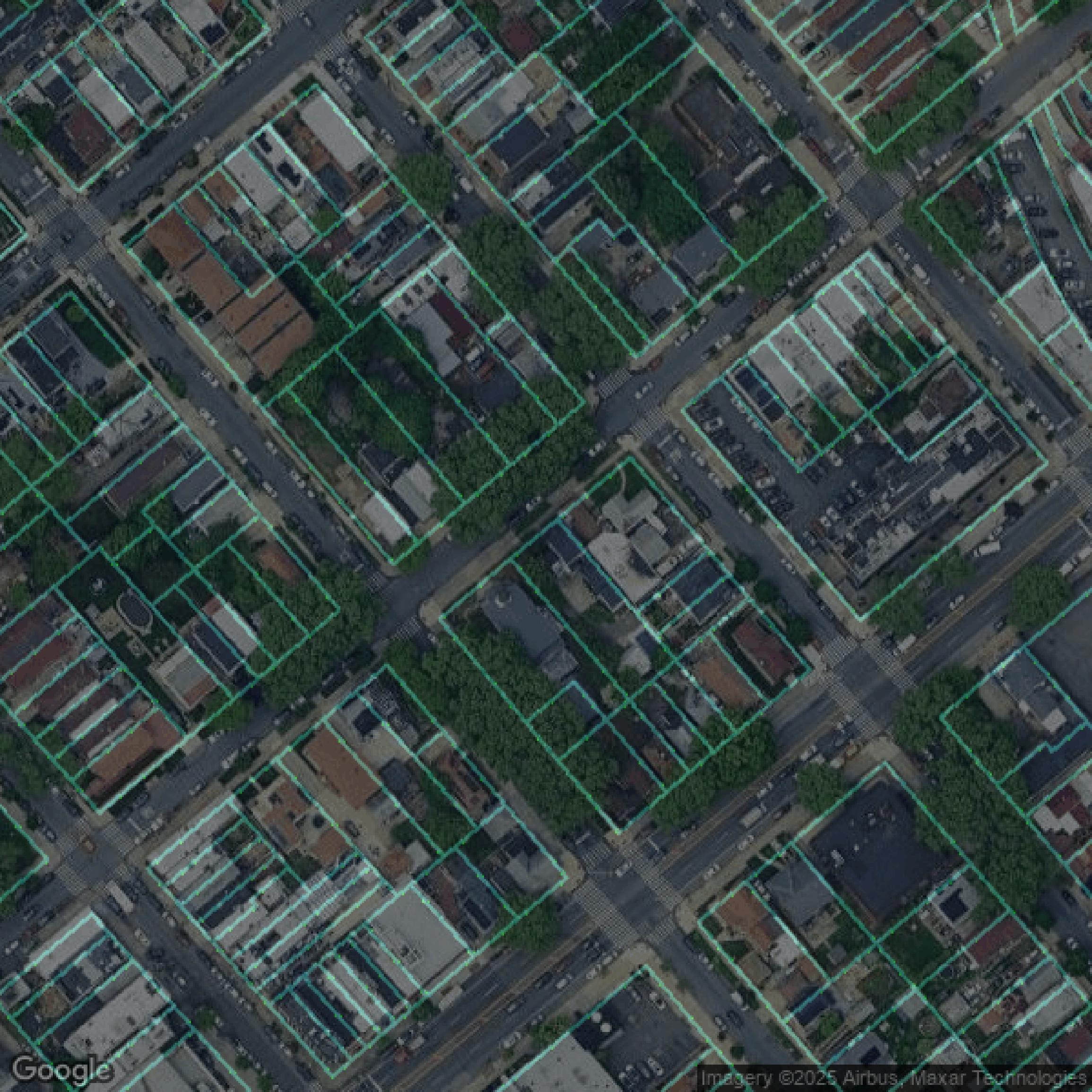 This image shows parcel and building data in Kings County created using GIS data in Equator.