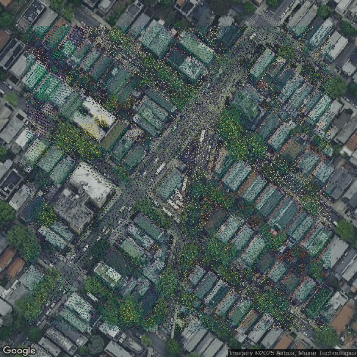 This image shows a LiDAR point cloud in Kings County created using GIS data in Equator.