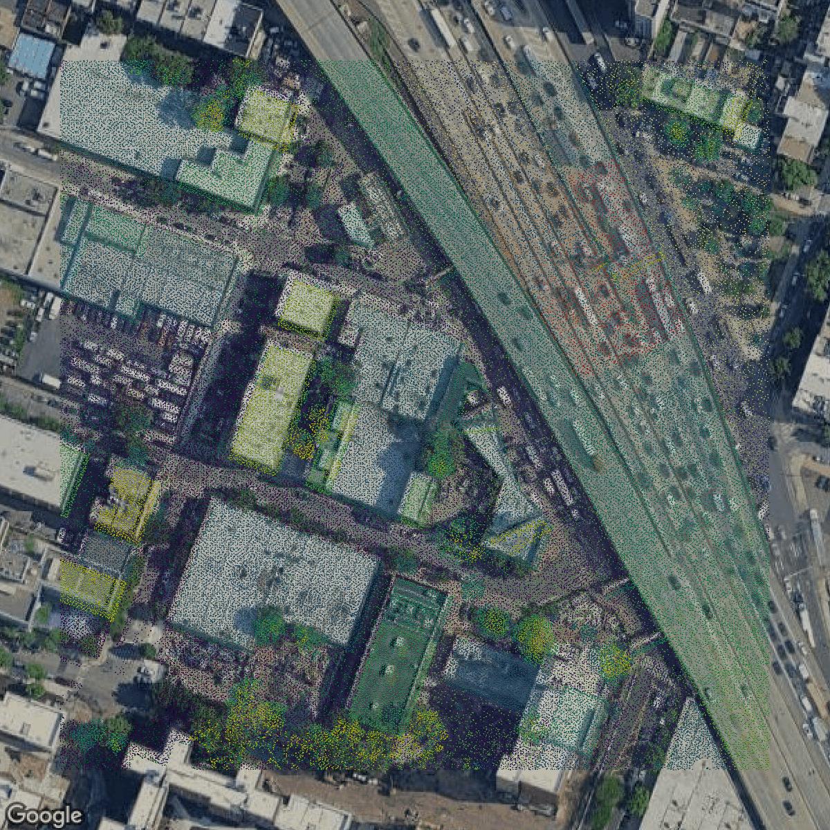 This image shows a LiDAR point cloud in Kings County created using GIS data in Equator.