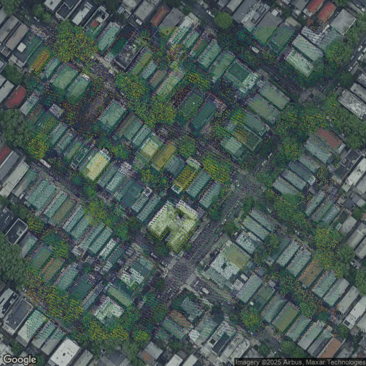 This image shows a LiDAR point cloud in Kings County created using GIS data in Equator.