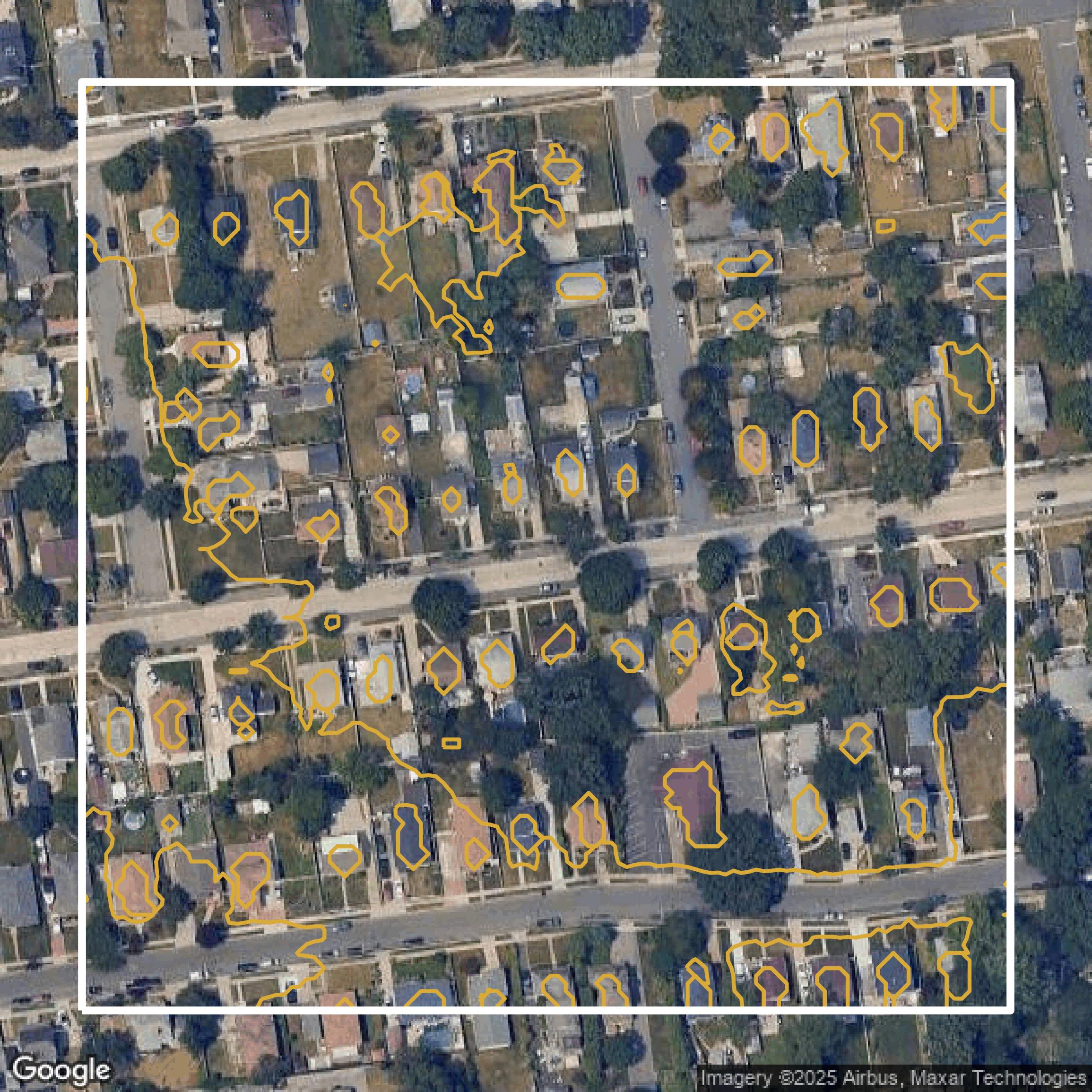 This image shows a contour map in Nassau County created using GIS data in Equator.