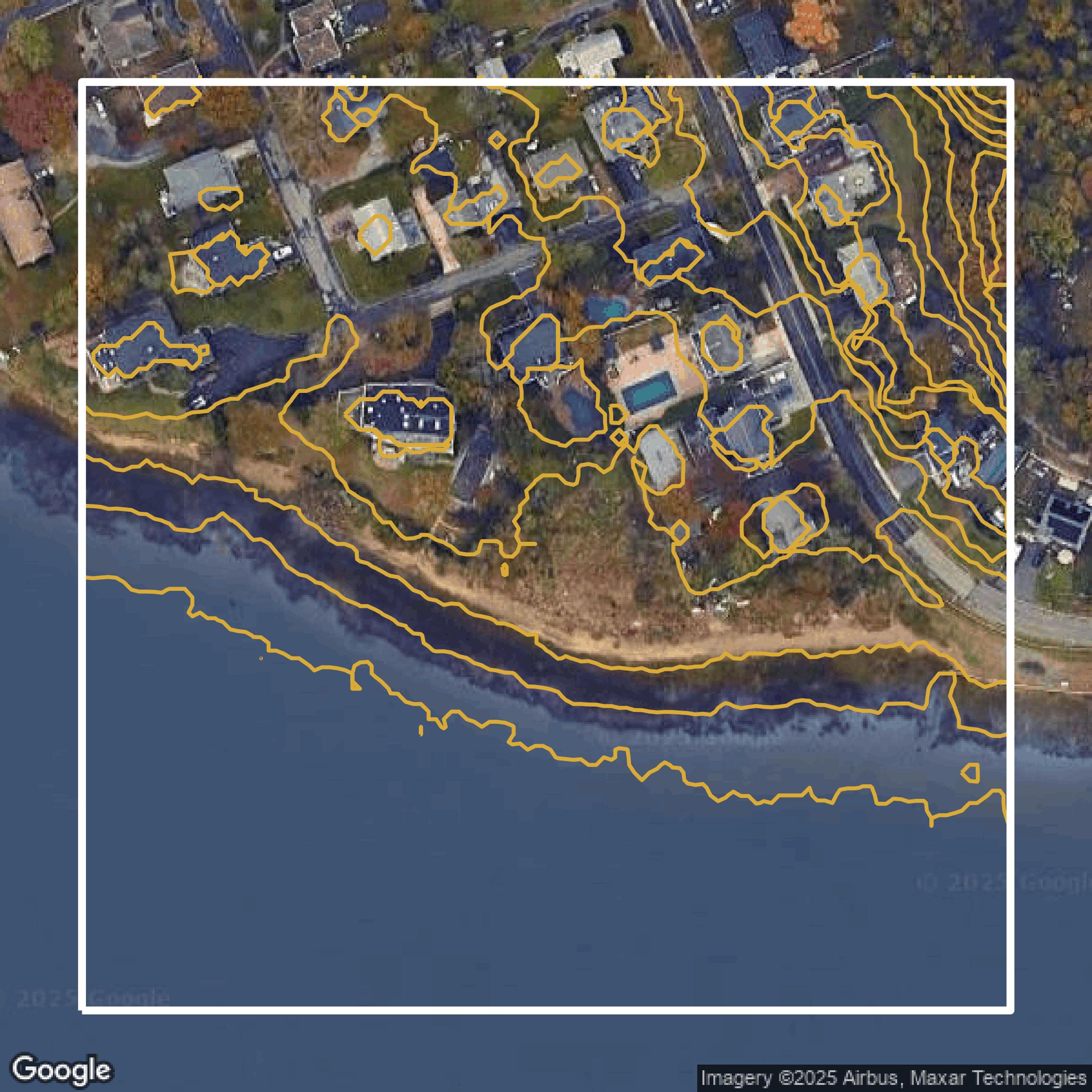 This image shows a contour map in Nassau County created using GIS data in Equator.