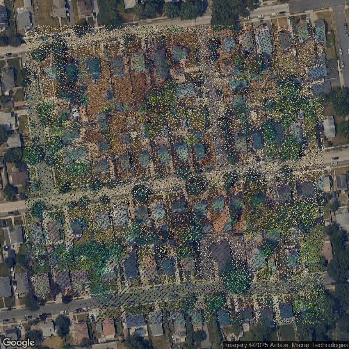This image shows a LiDAR point cloud in Nassau County created using GIS data in Equator.