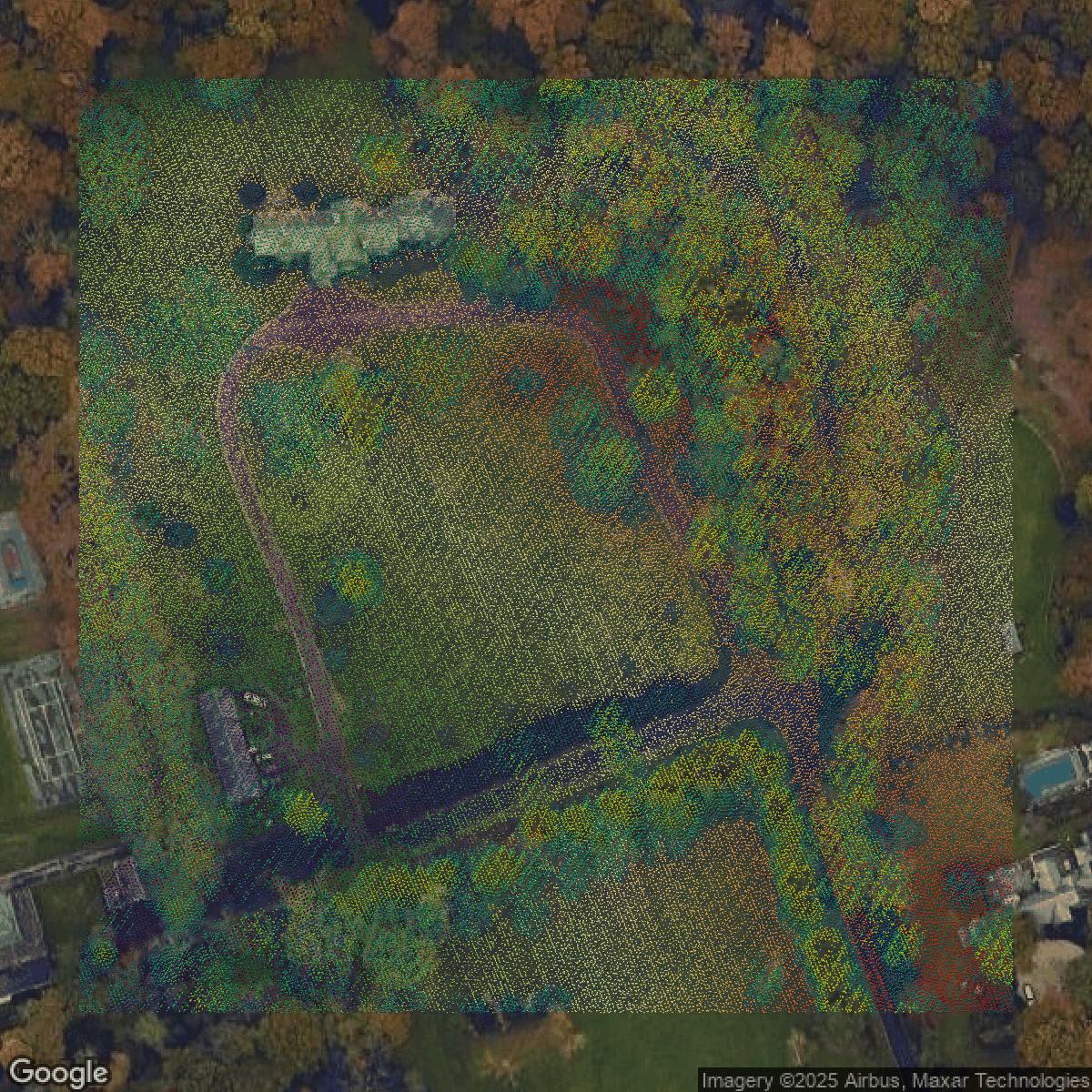 This image shows a LiDAR point cloud in Nassau County created using GIS data in Equator.