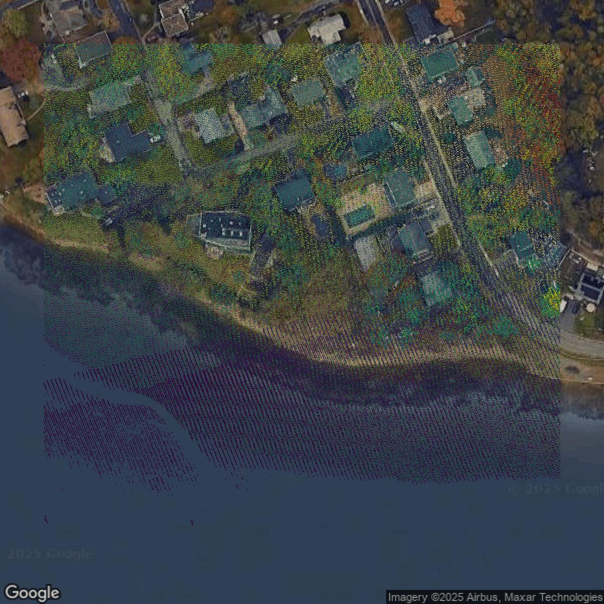 This image shows a LiDAR point cloud in Nassau County created using GIS data in Equator.