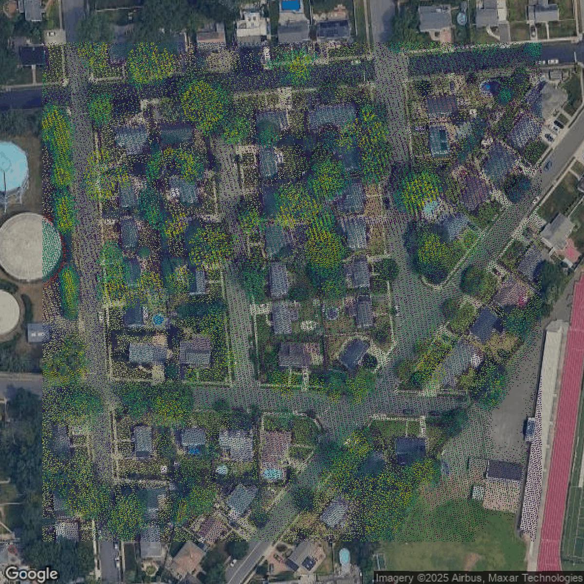 This image shows a LiDAR point cloud in Nassau County created using GIS data in Equator.