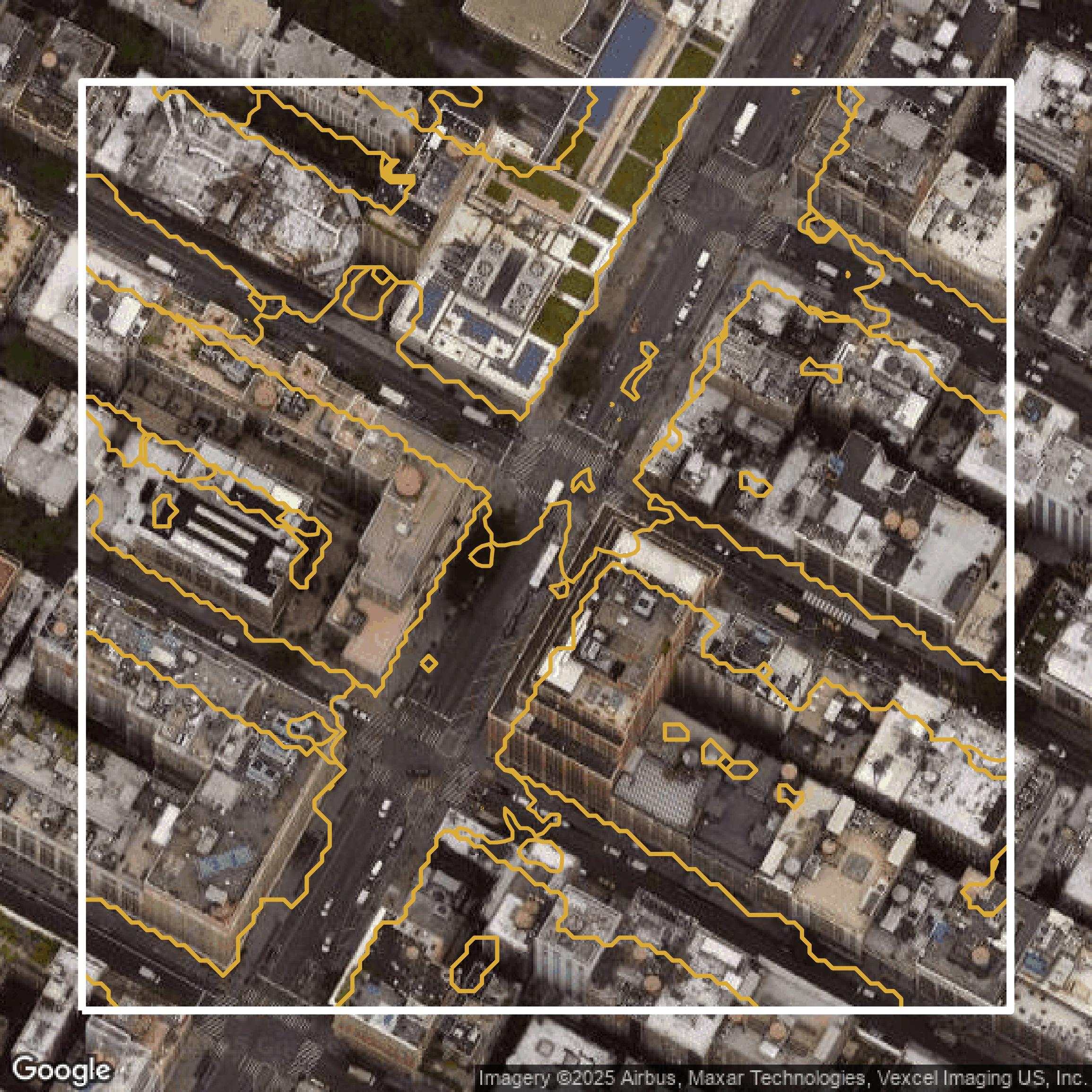 This image shows a contour map in New York County created using GIS data in Equator.