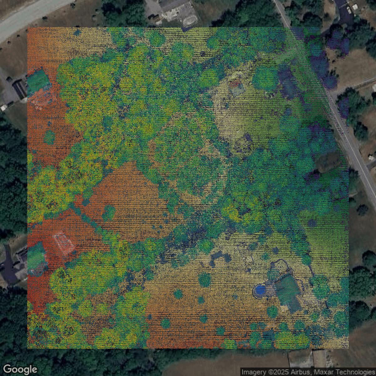 This image shows a LiDAR point cloud in Orange County created using GIS data in Equator.