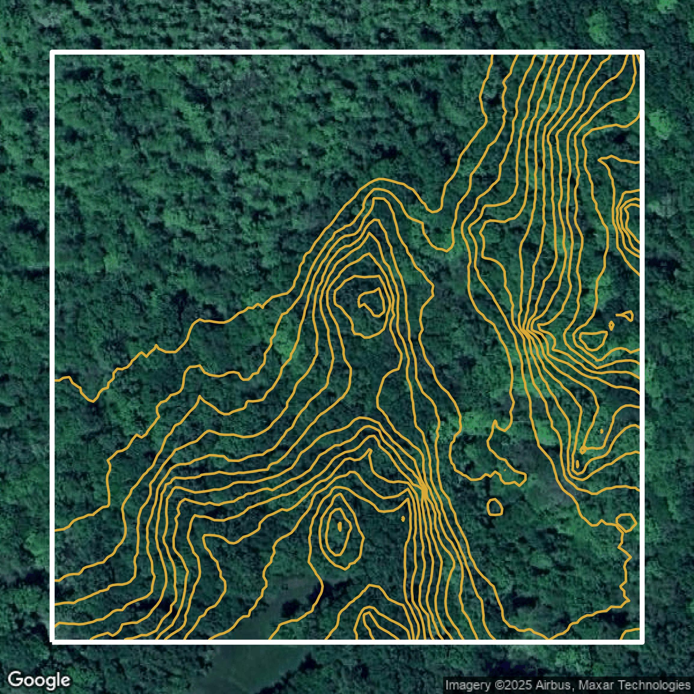 This image shows a contour map in Westchester County created using GIS data in Equator.