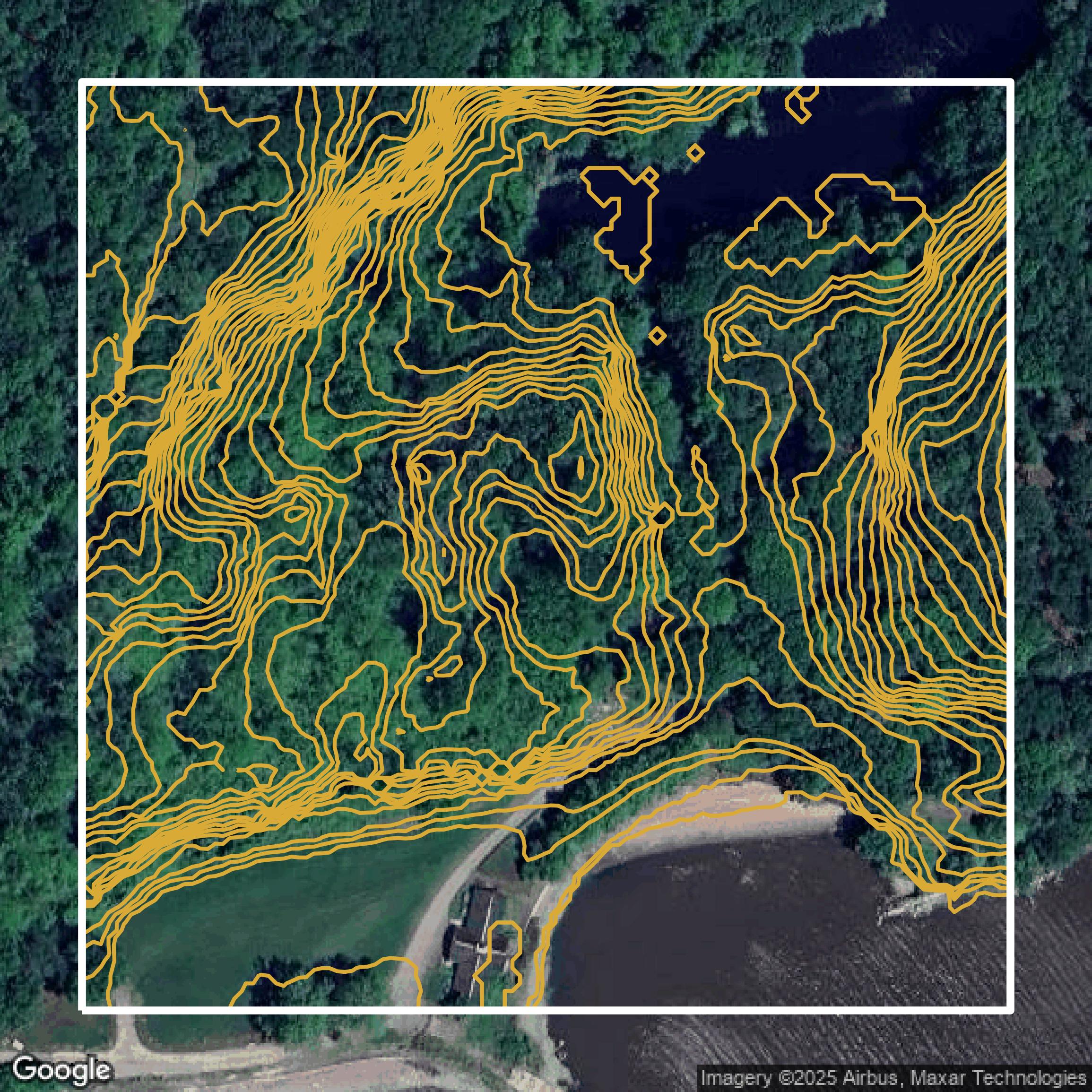This image shows a contour map in Westchester County created using GIS data in Equator.
