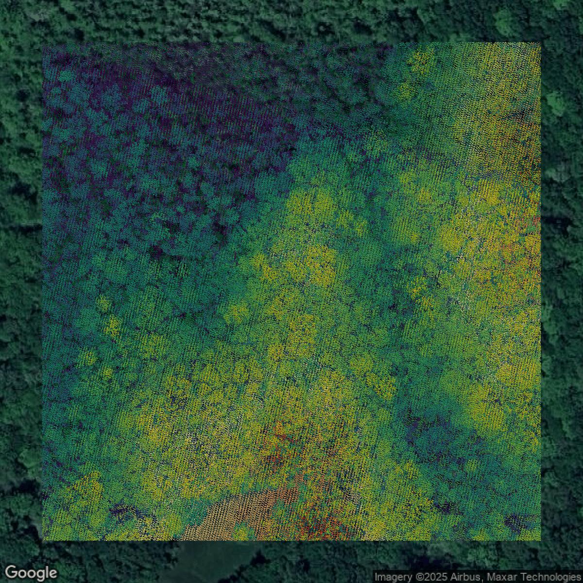 This image shows a LiDAR point cloud in Westchester County created using GIS data in Equator.
