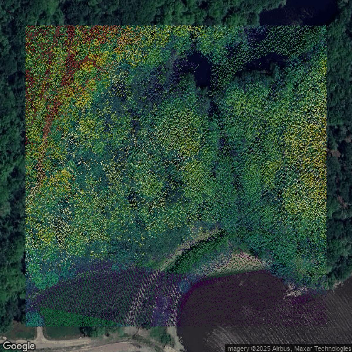 This image shows a LiDAR point cloud in Westchester County created using GIS data in Equator.