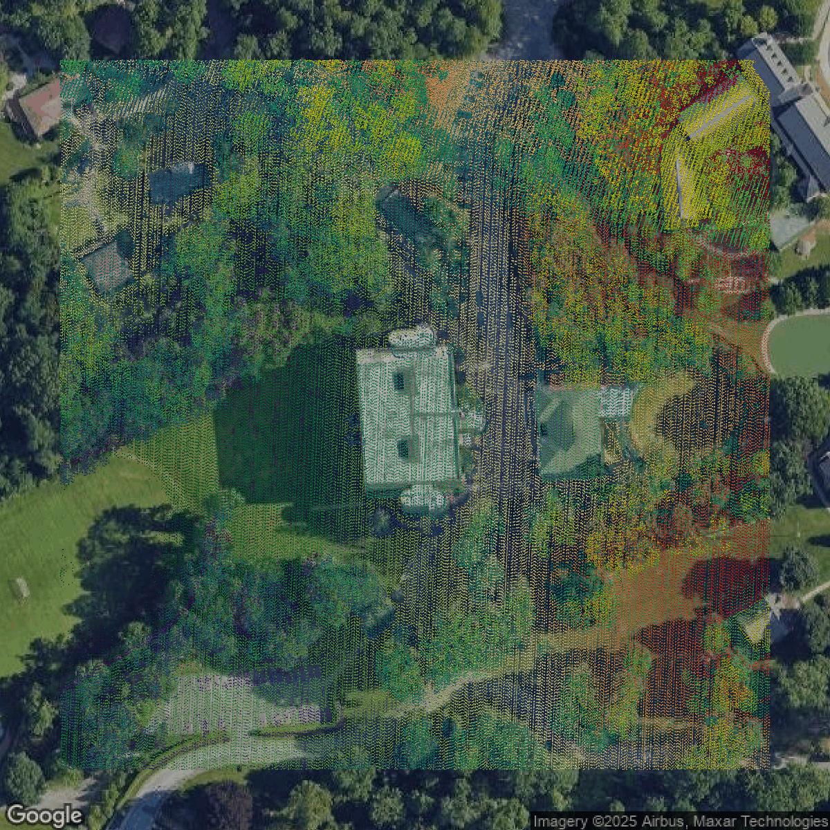 This image shows a LiDAR point cloud in Westchester County created using GIS data in Equator.