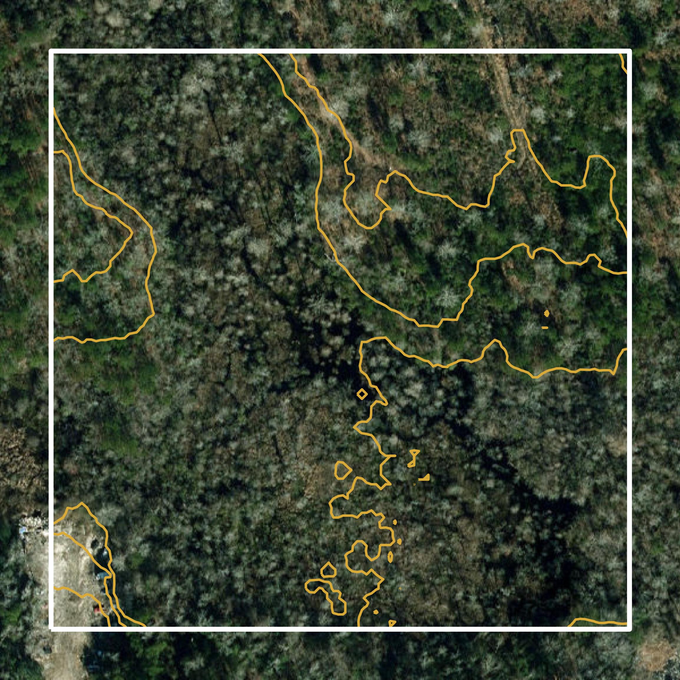 This image shows a contour map in Brunswick County created using GIS data in Equator.