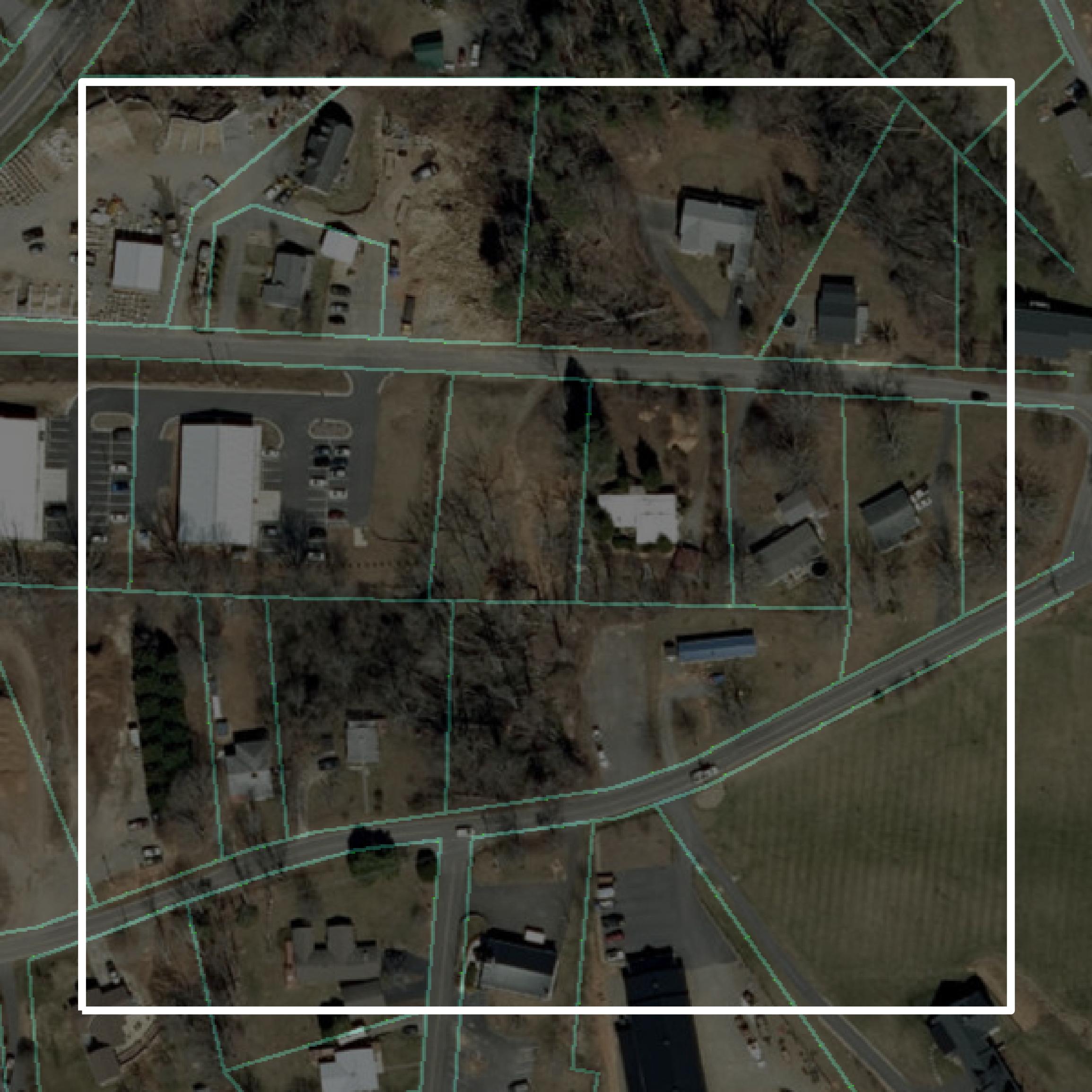 This image shows parcel and building data in Buncombe County created using GIS data in Equator.
