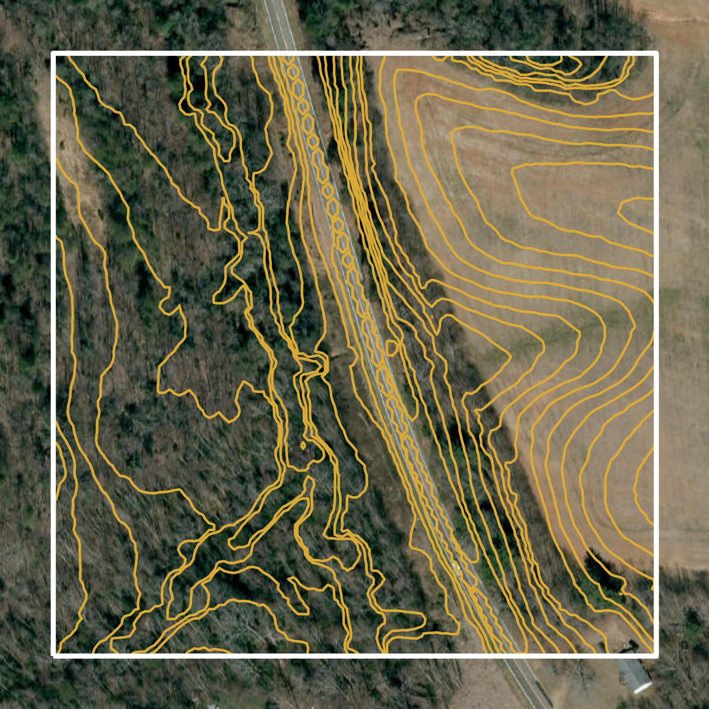 This image shows a contour map in Burke County created using GIS data in Equator.