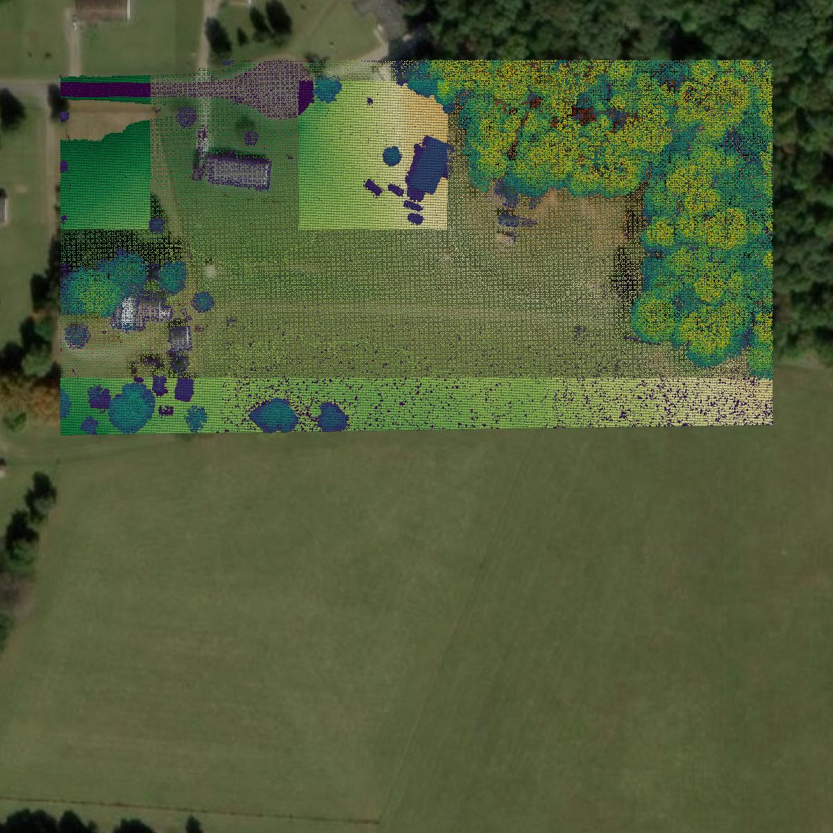 This image shows a LiDAR point cloud in Cabarrus County created using GIS data in Equator.
