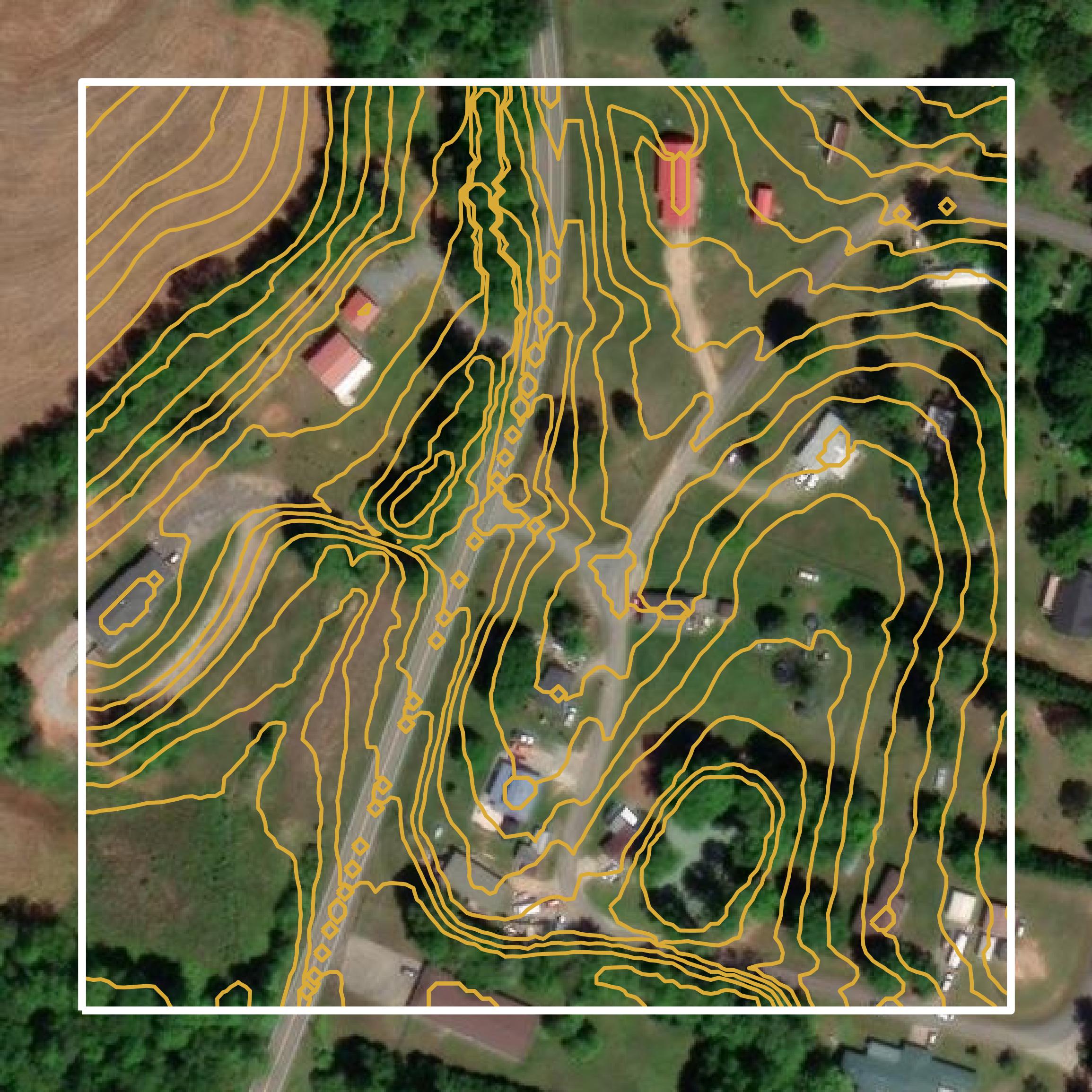 This image shows a contour map in Caldwell County created using GIS data in Equator.