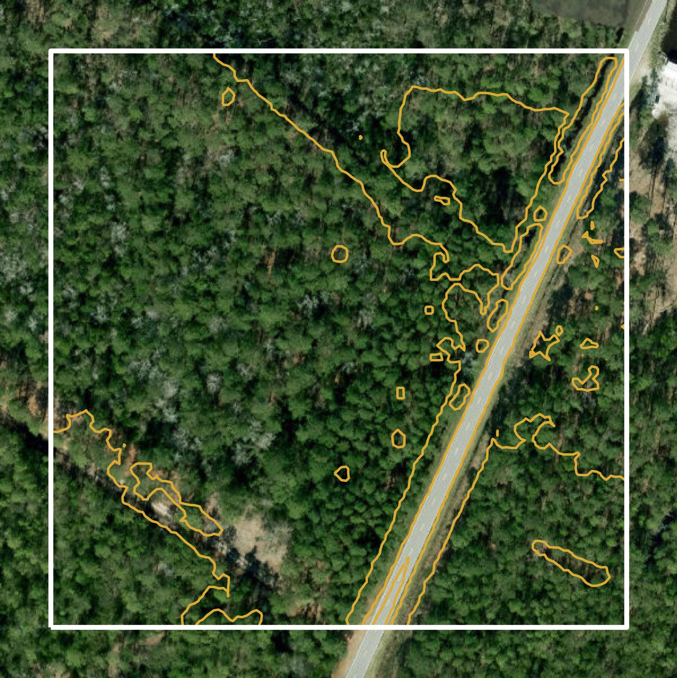 This image shows a contour map in Carteret County created using GIS data in Equator.