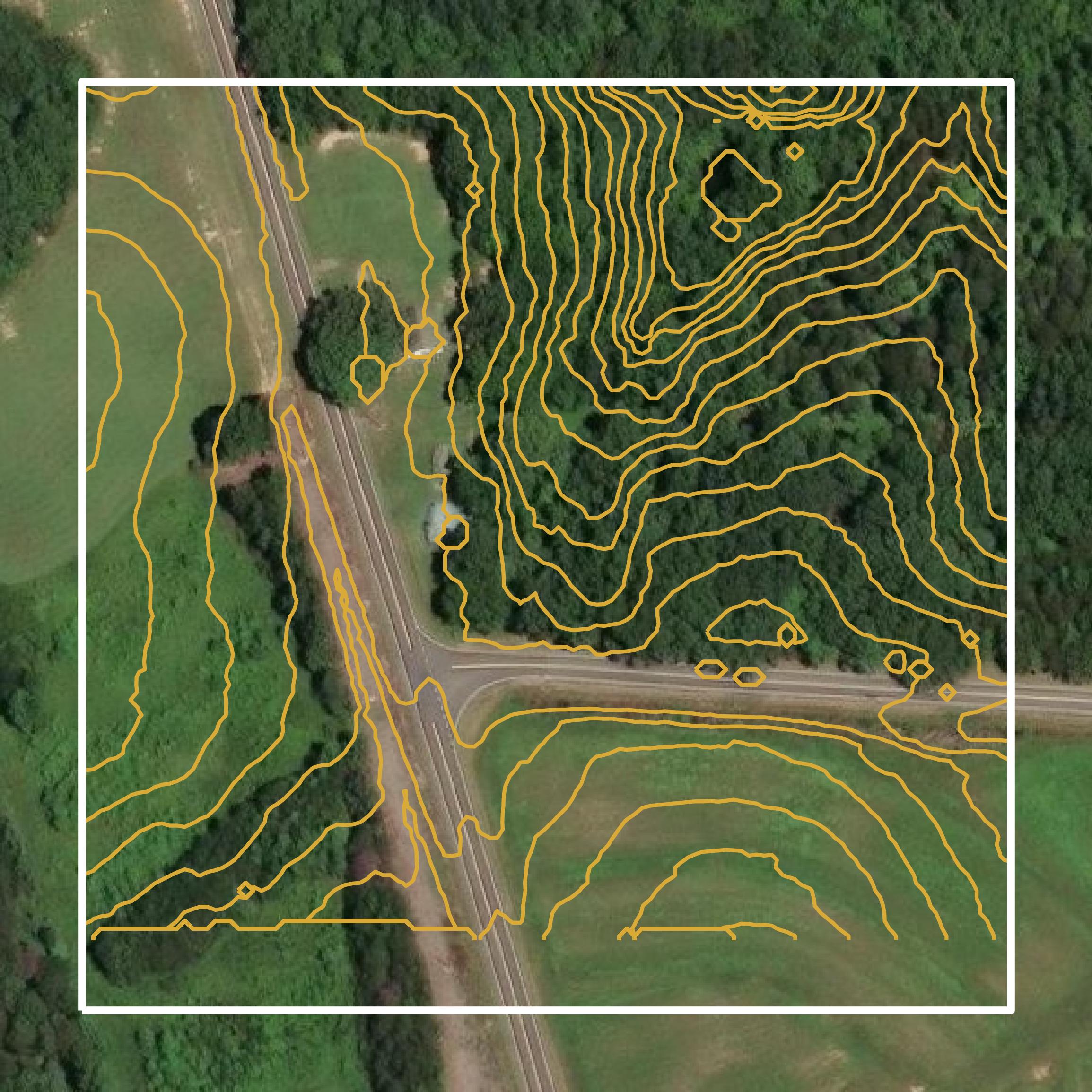 This image shows a contour map in Caswell County created using GIS data in Equator.
