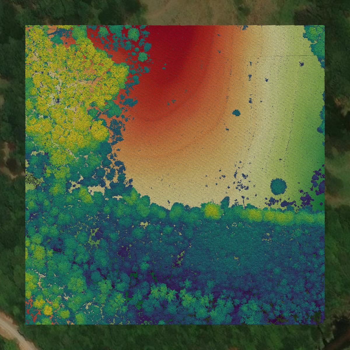 This image shows a LiDAR point cloud in Catawba County created using GIS data in Equator.